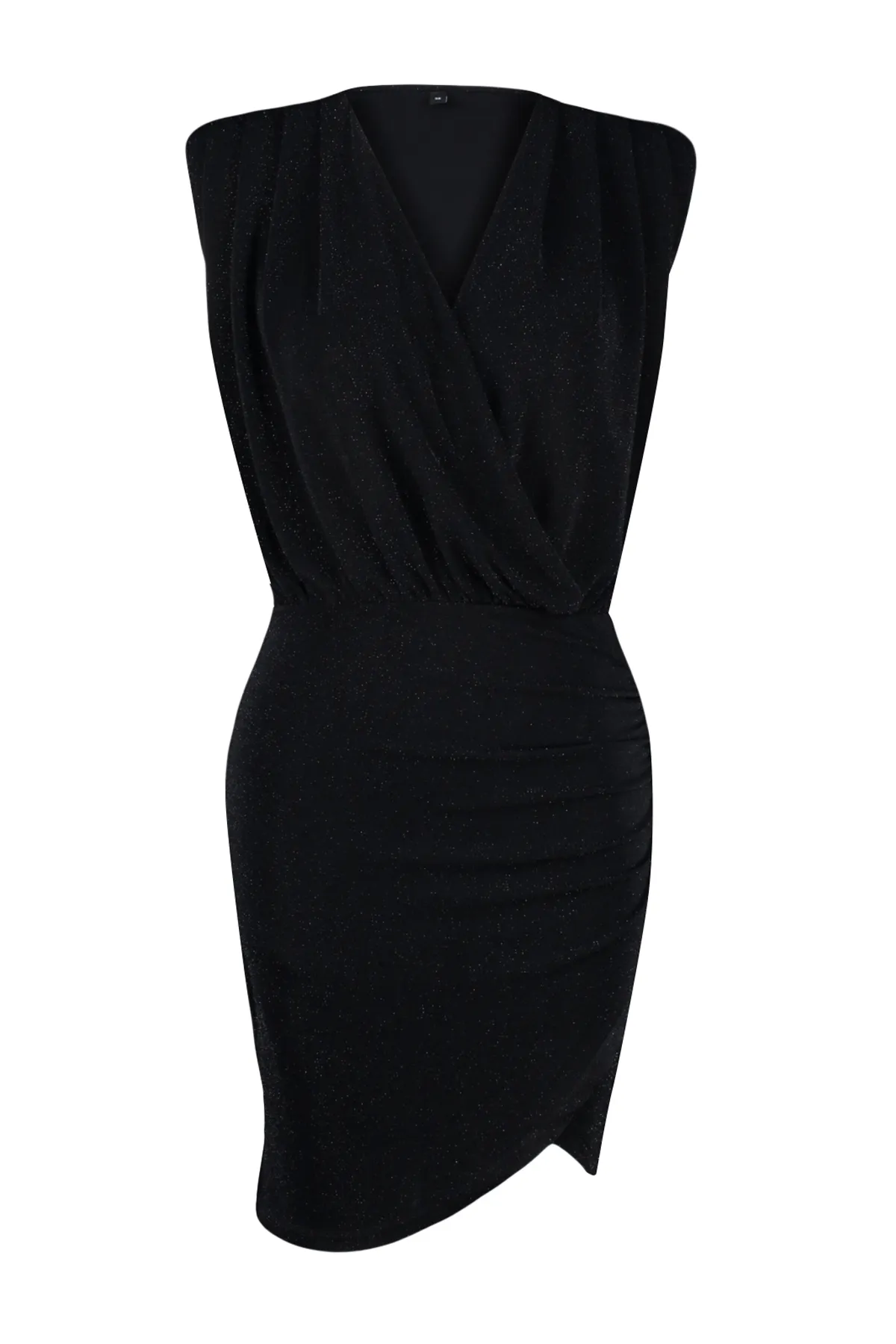 Trendyol Collection  Schwarzes glitzerndes Strickkleid mit V-Ausschnitt TPRSS24EL00191
