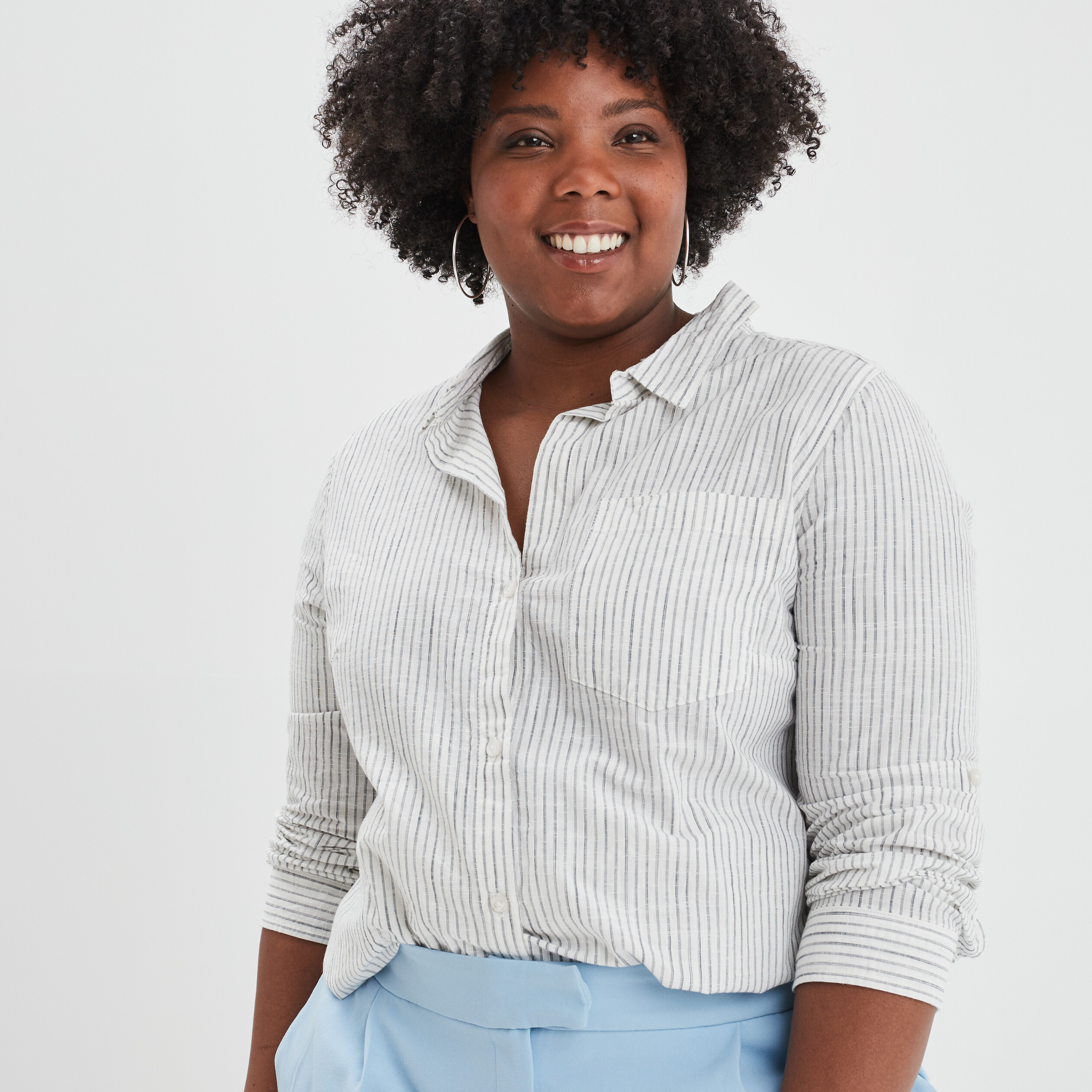 Chemise manches retroussables longues ecru femme grande taille | La Halle