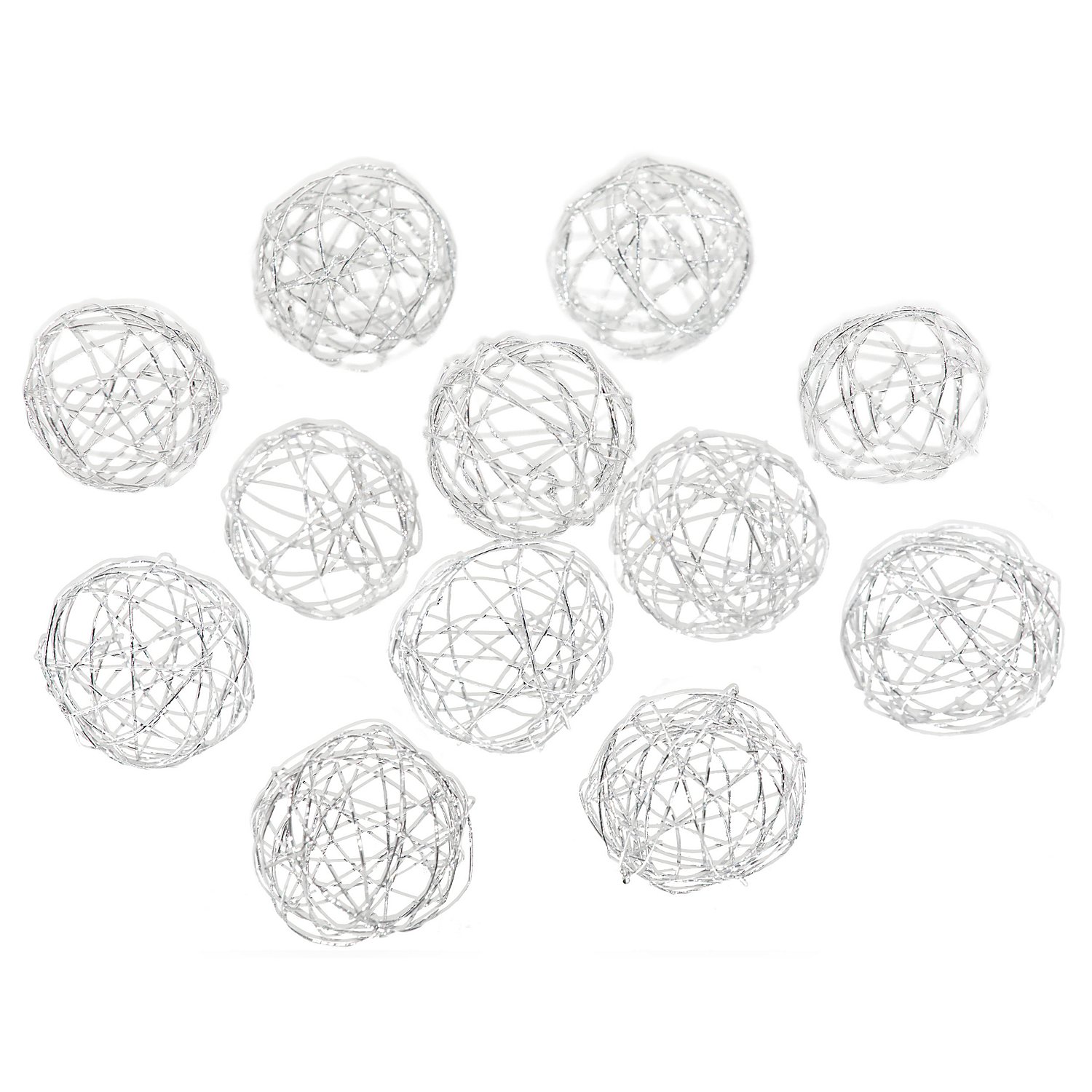 Draht-Kugeln, silber, 12 Stück