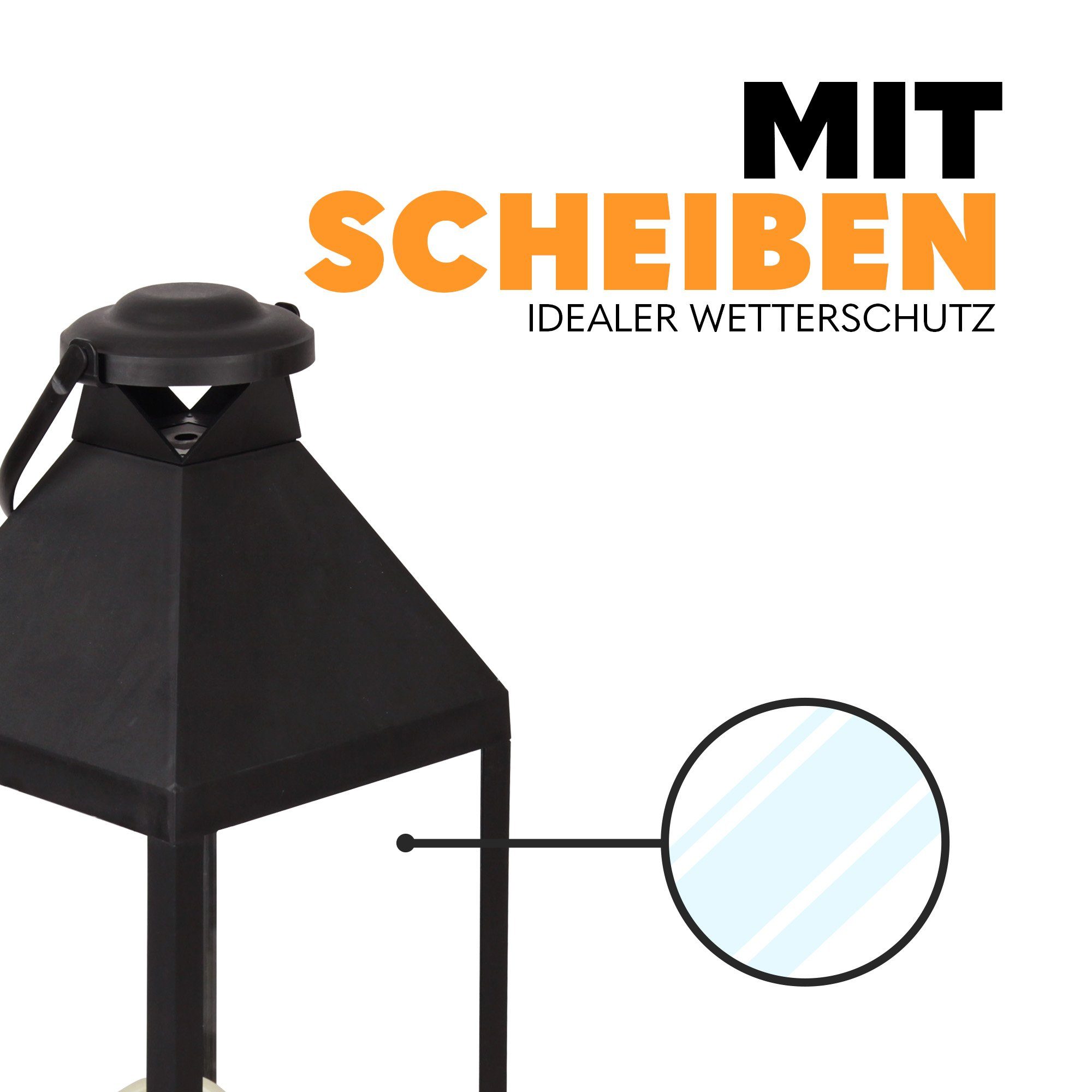 Bestlivings LED Laterne 04173-L, LED fest integriert, warmweiß, Laterne mit eingebauten TIMER (60cm) 3 flackernden LED-Kerzen