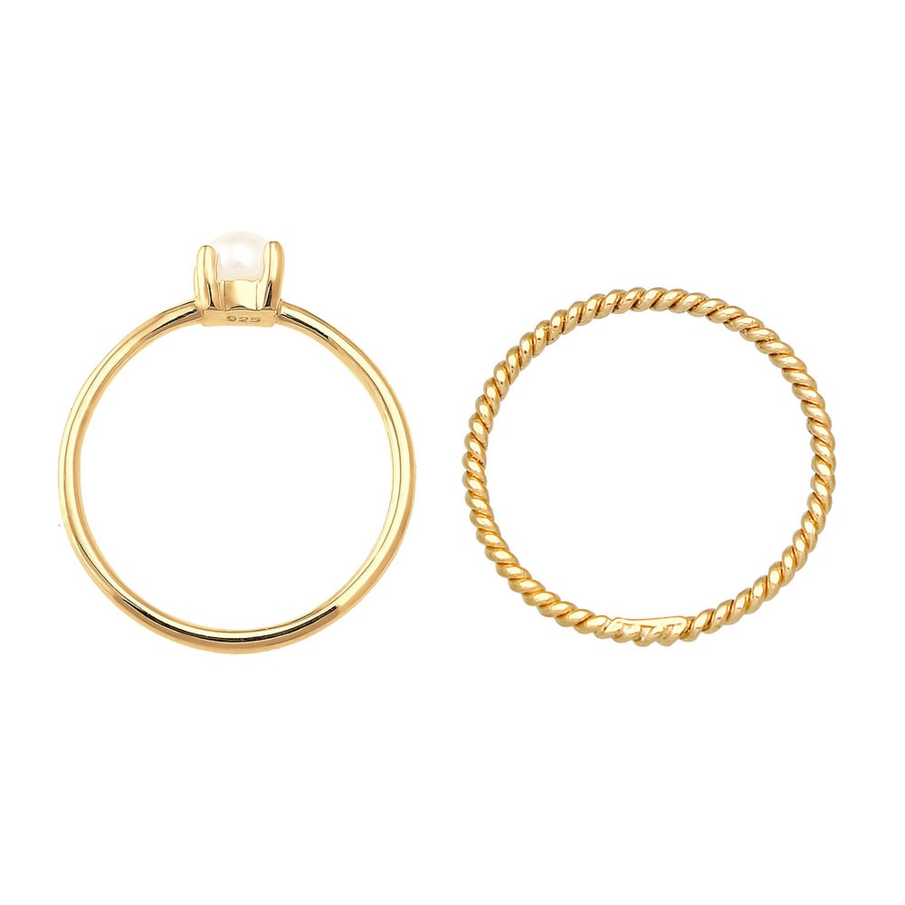 Elli PREMIUM Elli PREMIUM Bague Femmes Twisted set de 2 avec perle de culture d'eau douce en a Bague