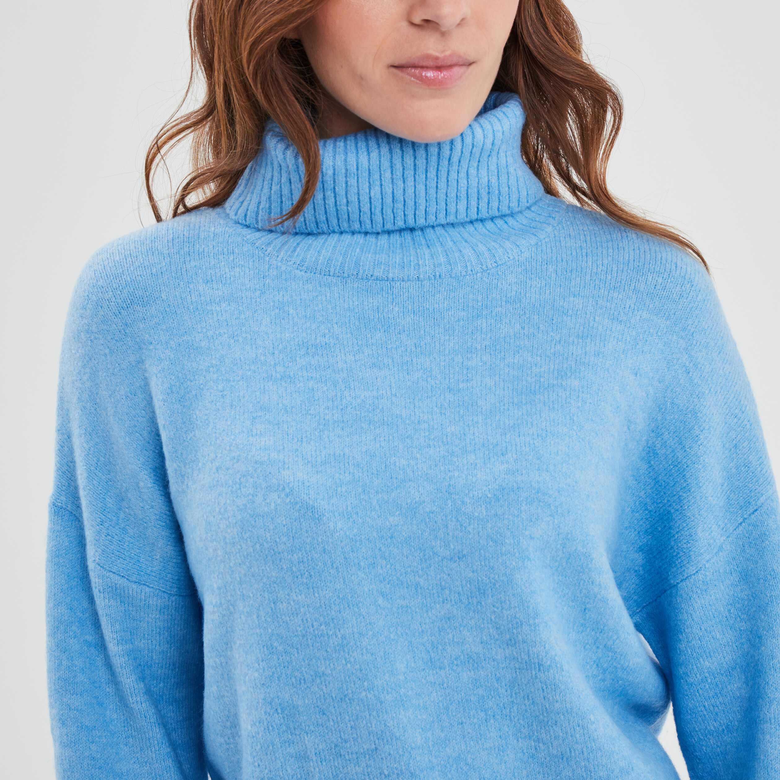 Pull col roulé droit manches longues bleu femme | La Halle