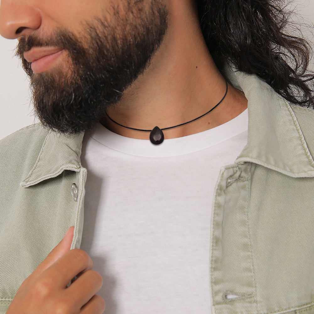 KUZZOI KUZZOI Collier Hommes choker goutte pendentif en satin avec onyx en argent sterli collier