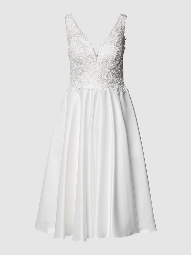 Cocktailkleid mit floralen Stickereien in offwhite