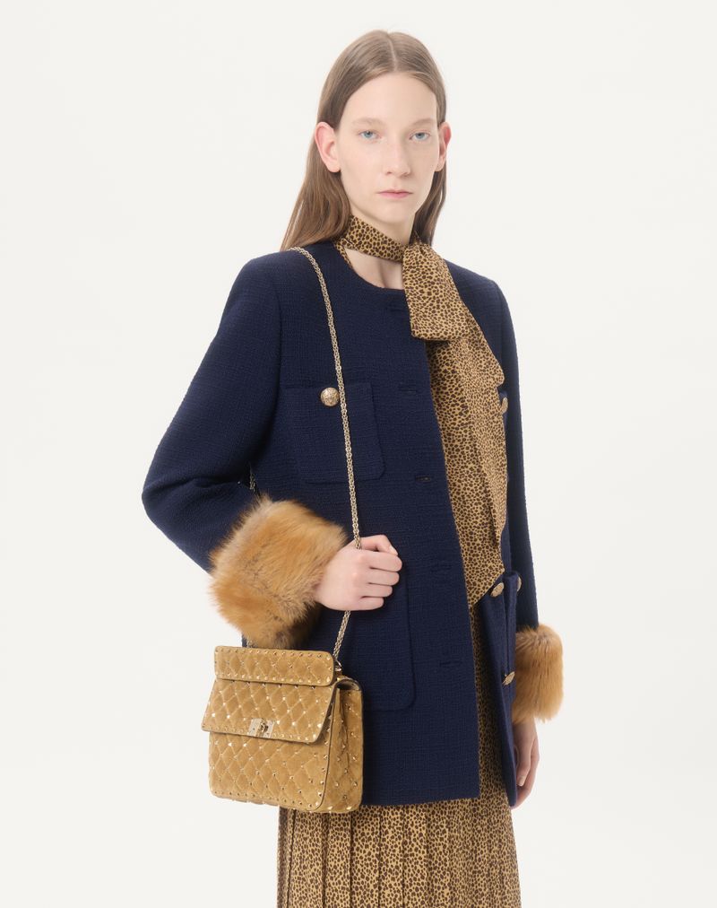 Valentino Garavani Bolsa Rockstud Spike Média Camurça