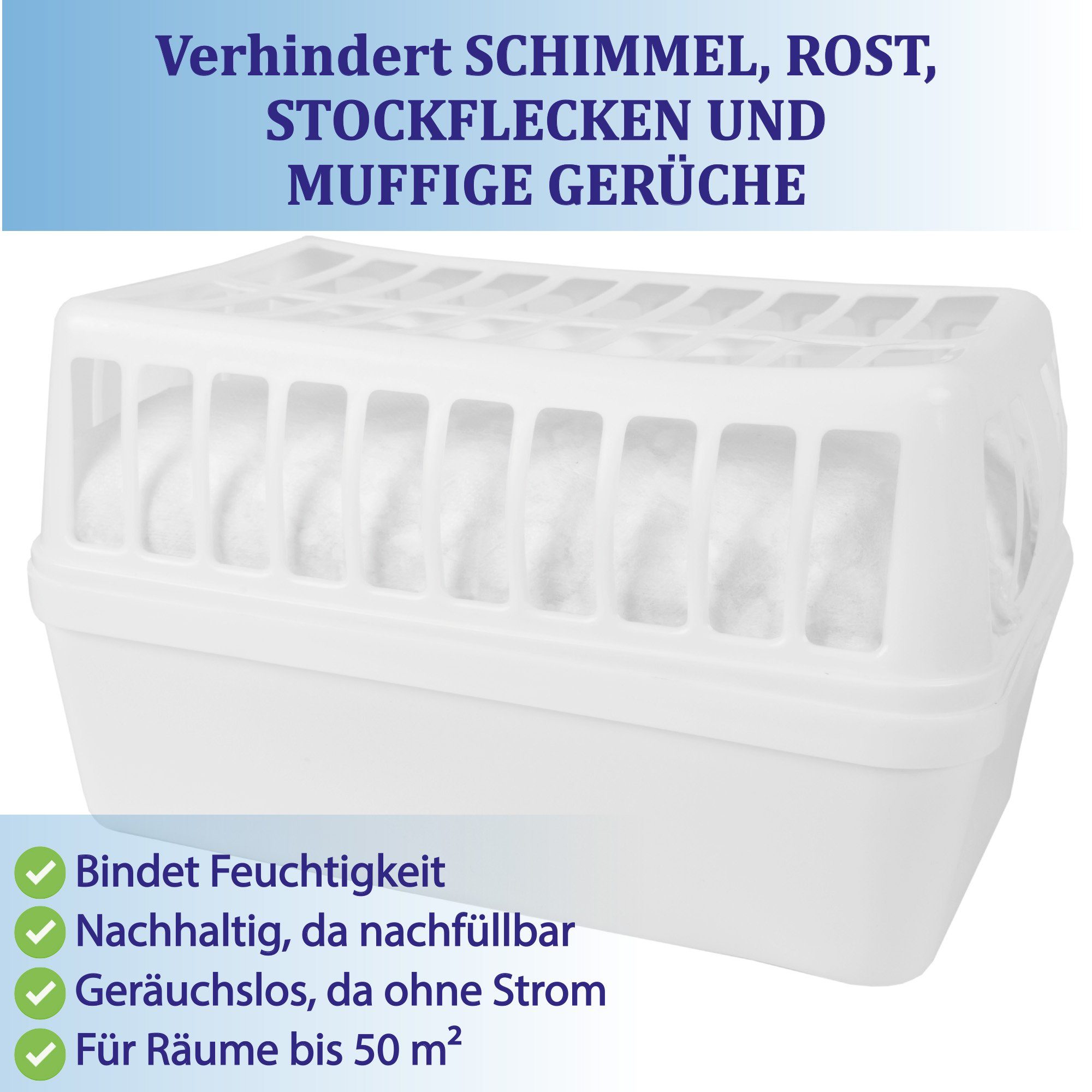 Bestlivings Luftreiniger LE-75321, für 50 m² Räume, Luftentfeuchter Box inkl. 2x Nachfüll Granulat, bis 50m² Raumgröße