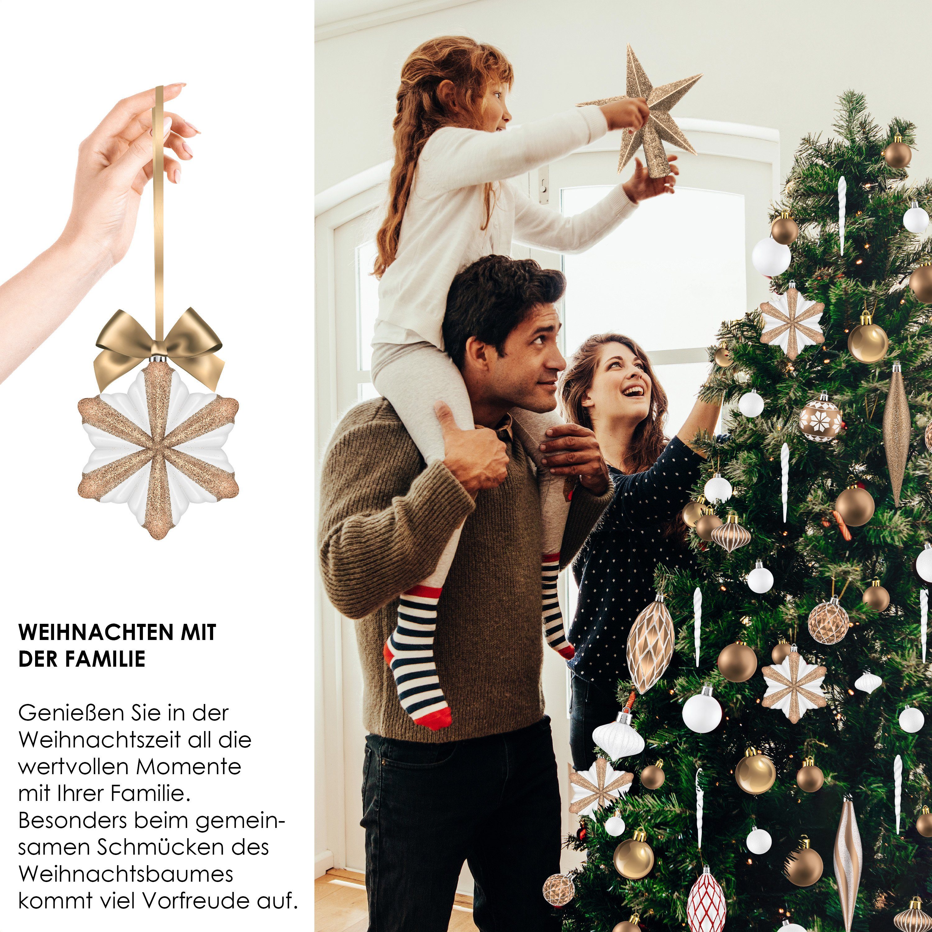 KESSER Christbaumschmuck (135-tlg), Weihnachtskugeln 105-teiliges Set Baumspitze Christbaumkugeln