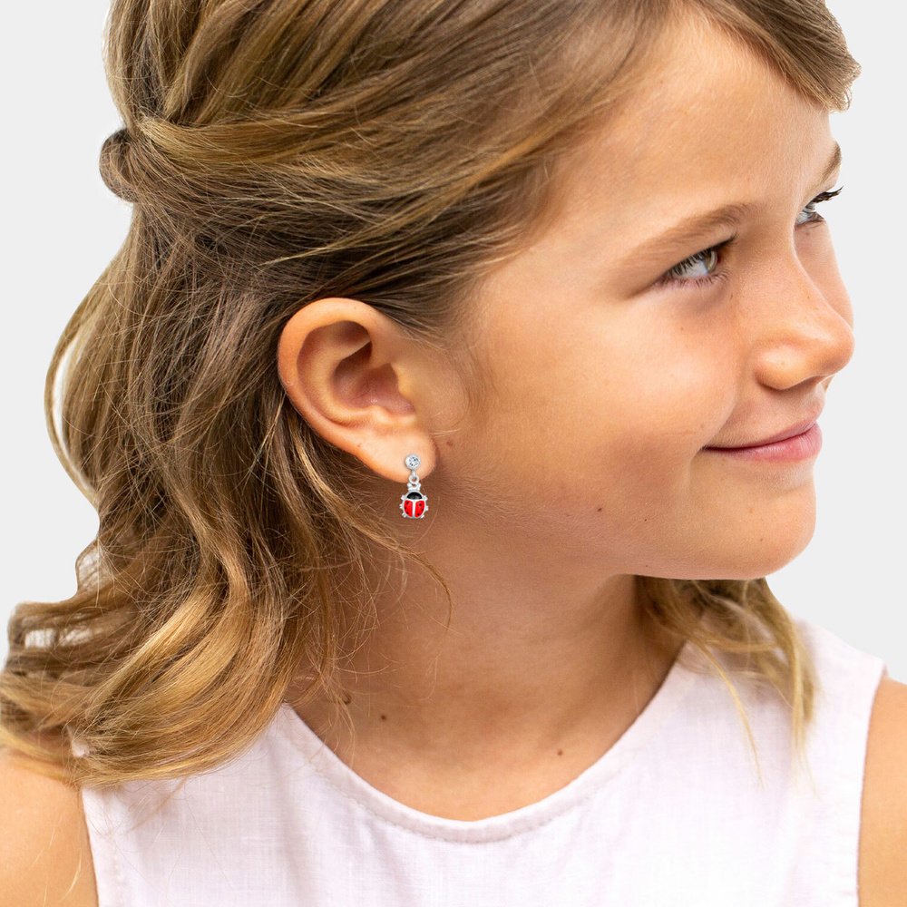 Elli Elli Boucles d'Oreilles Boucles d'oreilles enfants coccinelle mignon avec des cri Boucles d'oreilles