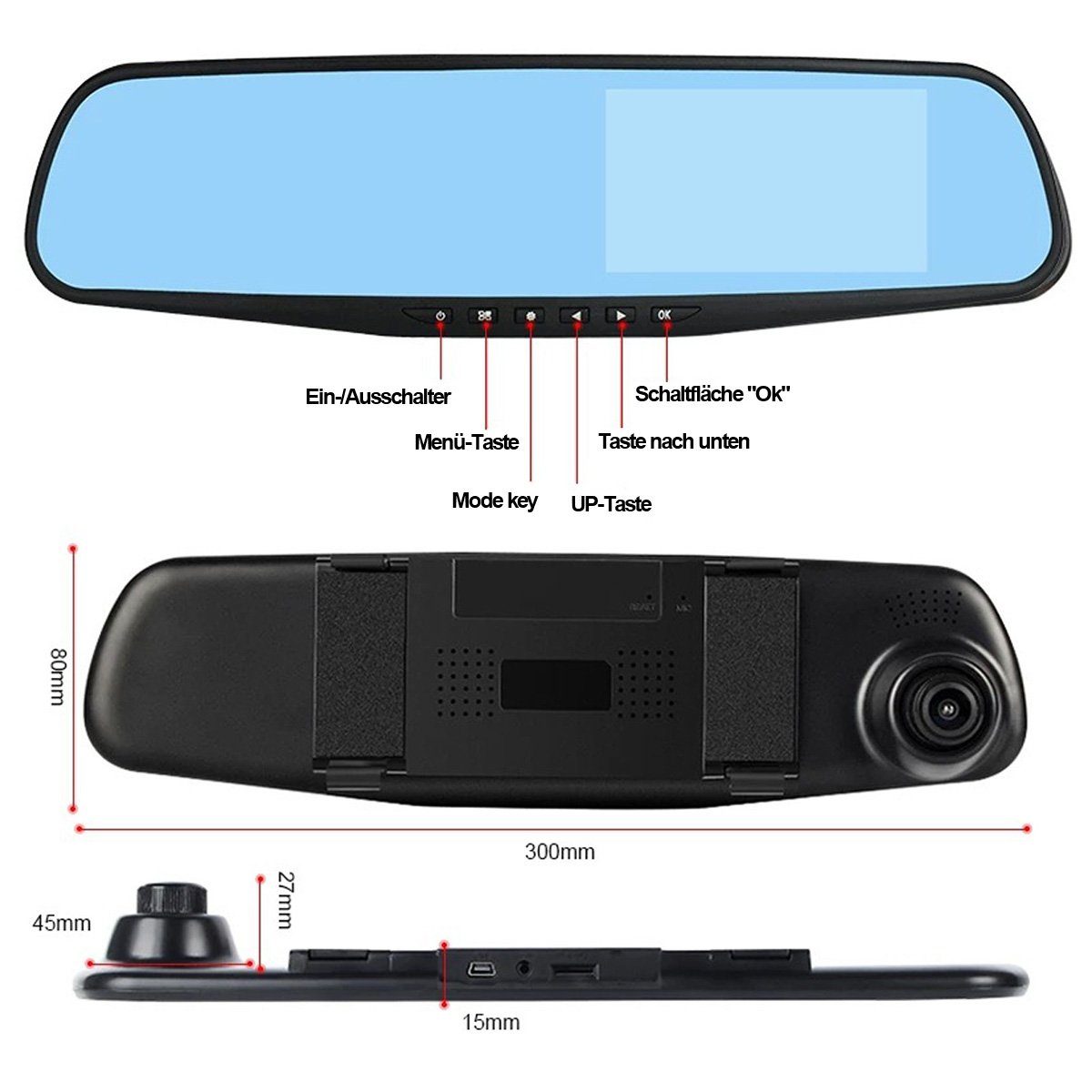 Yoyaxi Rückspiegel-Fahrtenschreiber - Dual-Lens, 800P Dashcam