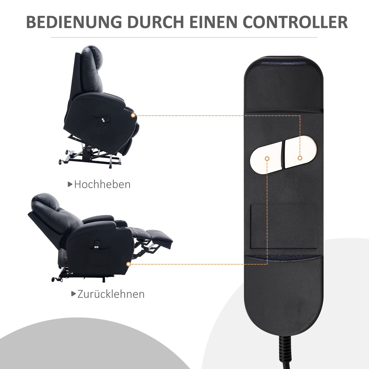 HOMCOM Aufstehsessel Sessel mit Aufstehhilfe Kunstleder Metall Schwarz