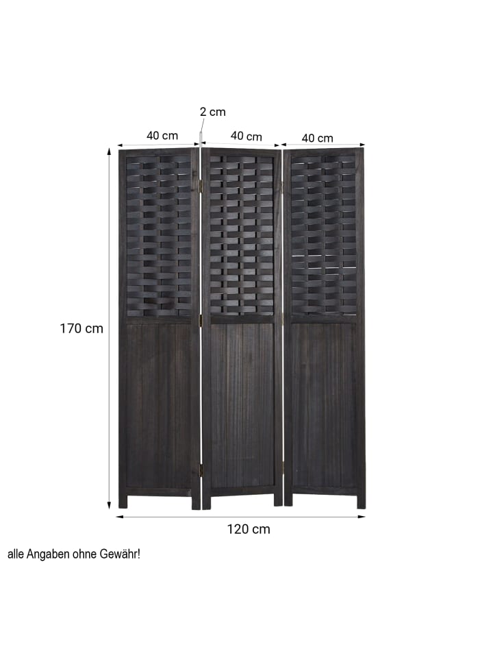 Homestyle4u 3-tlg. Paravent in Schwarz 120x170 günstig kaufen onesize