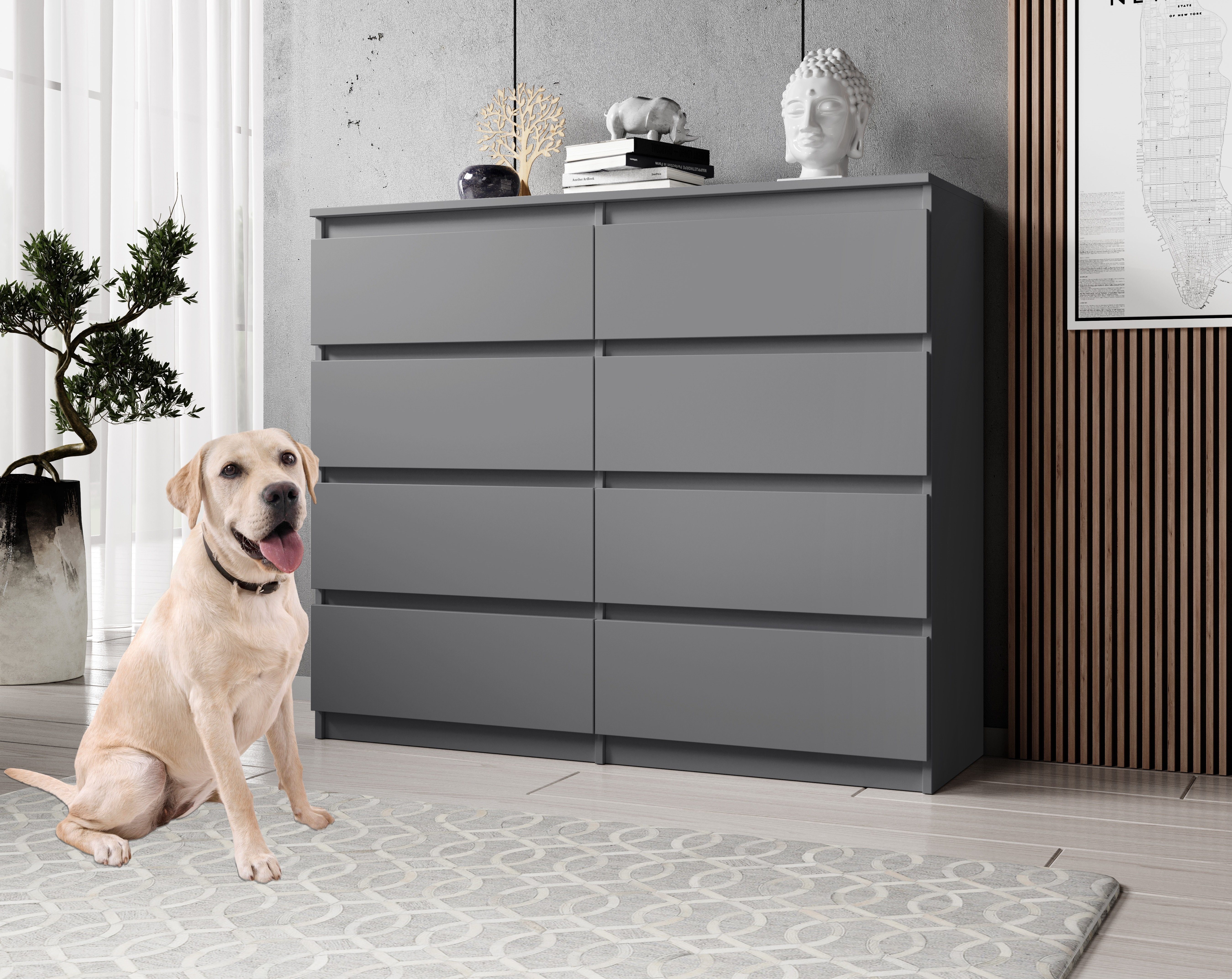 Furnix Hochkommode ARENAL multifunktional viel Stauraum, mit 8 Schubladen, B119,8 x H98,5 x T35 cm