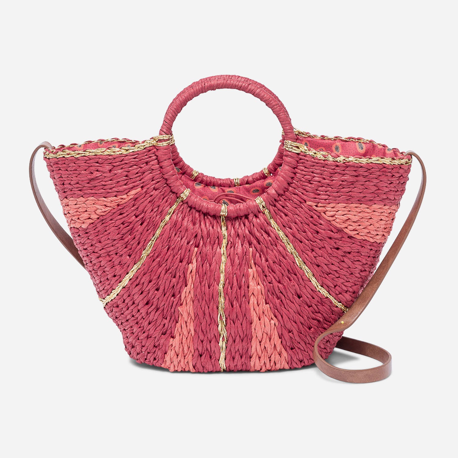 Panier TEXTO rouge rayé en papier façon raphia