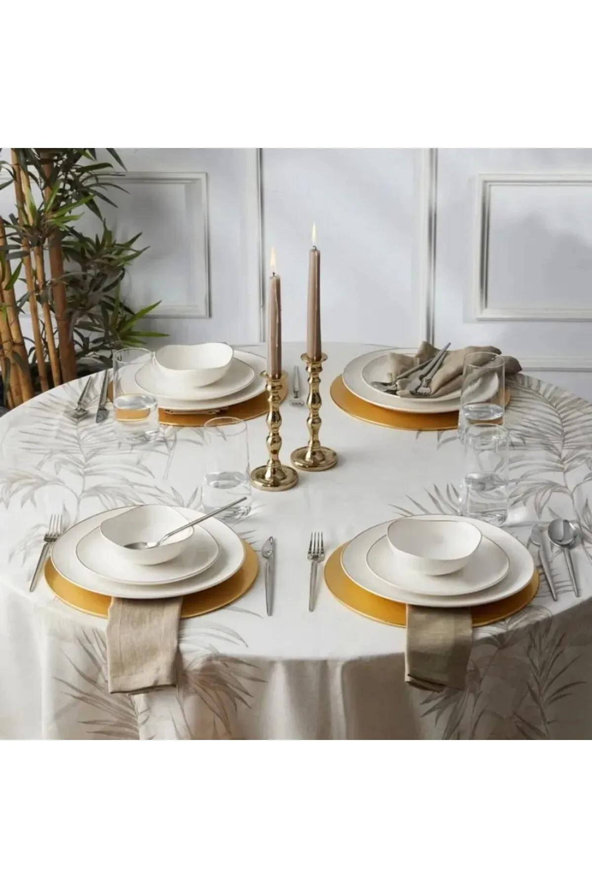 Karaca  Middle Streamline 12-teiliges New Bone White Gold Geschirrset für 4 Personen, Speiseteller, S