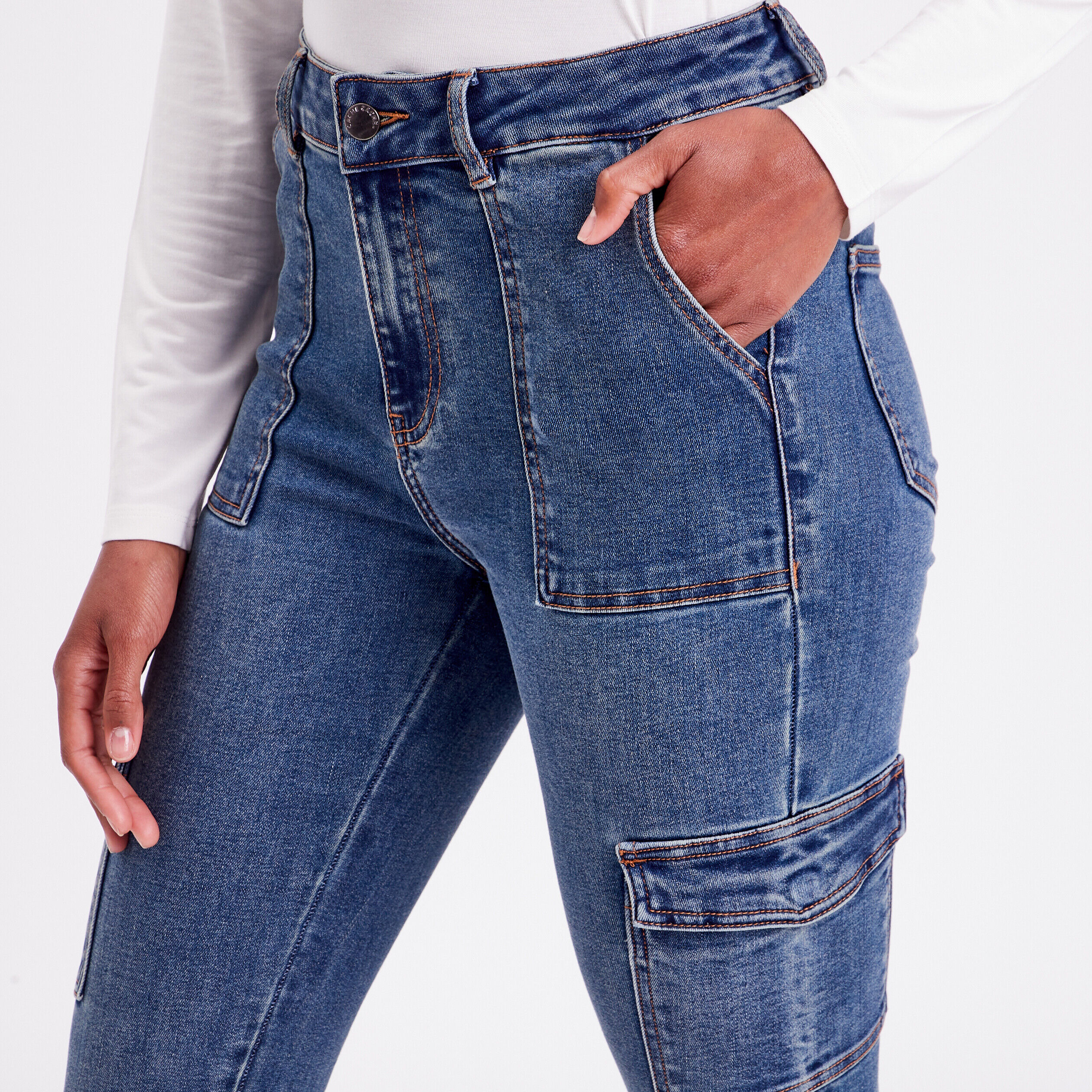 Jeans skinny poches cargo denim stone femme | Cache Cache