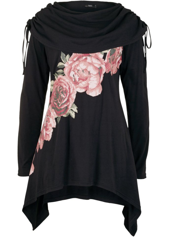 Shirt mit Zipfelsaum und Rosendruck