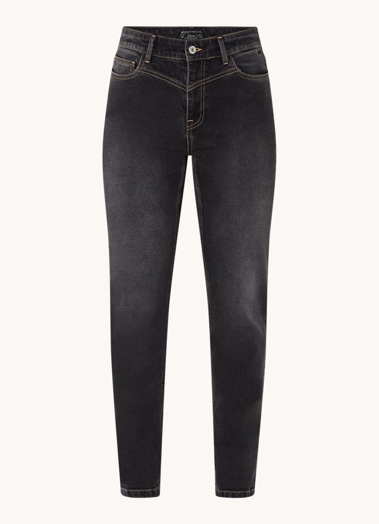 Blugi skinny cu talie înaltă, decolorați în culoarea espresso