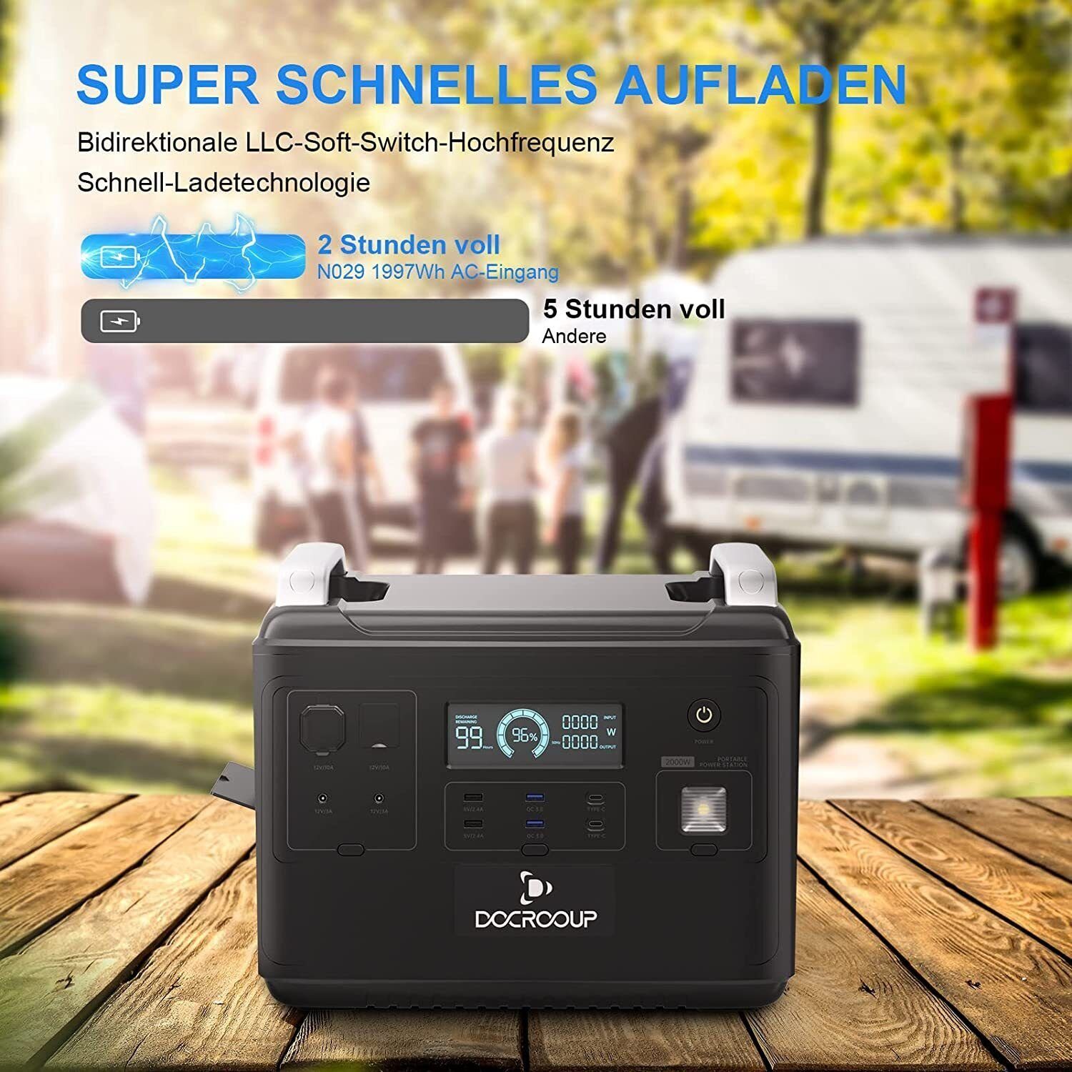 Fangqi Stromerzeuger 2000W Tragbare Powerstation,Solar Generator mit 1997Wh LiFePO4Batterie, (3000+ Zyklen), Mobiler Stromspeicher für den Notfall im Freien,Camping