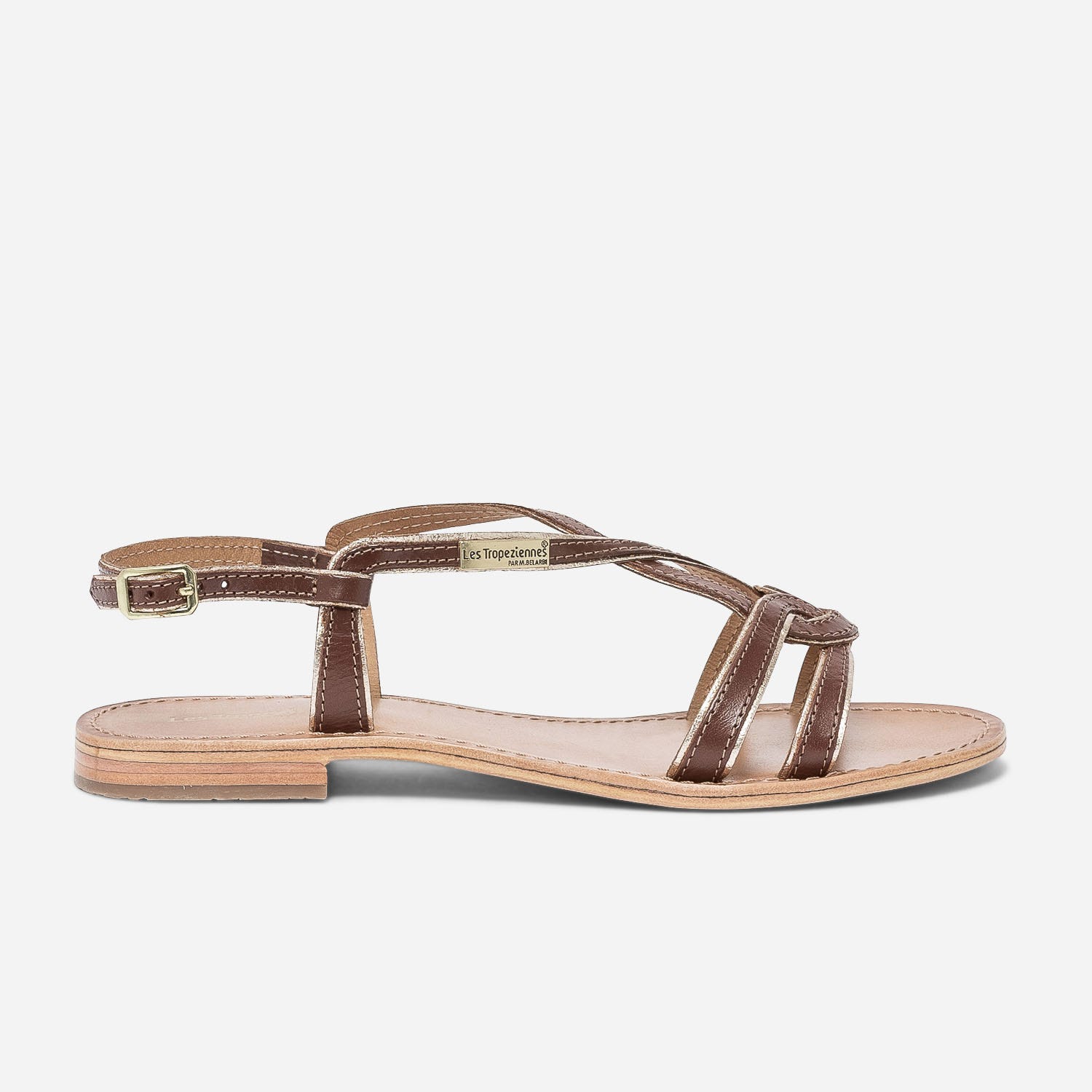 Sandale LES TROPEZIENNES par M.Belarbi cognac et or en cuir