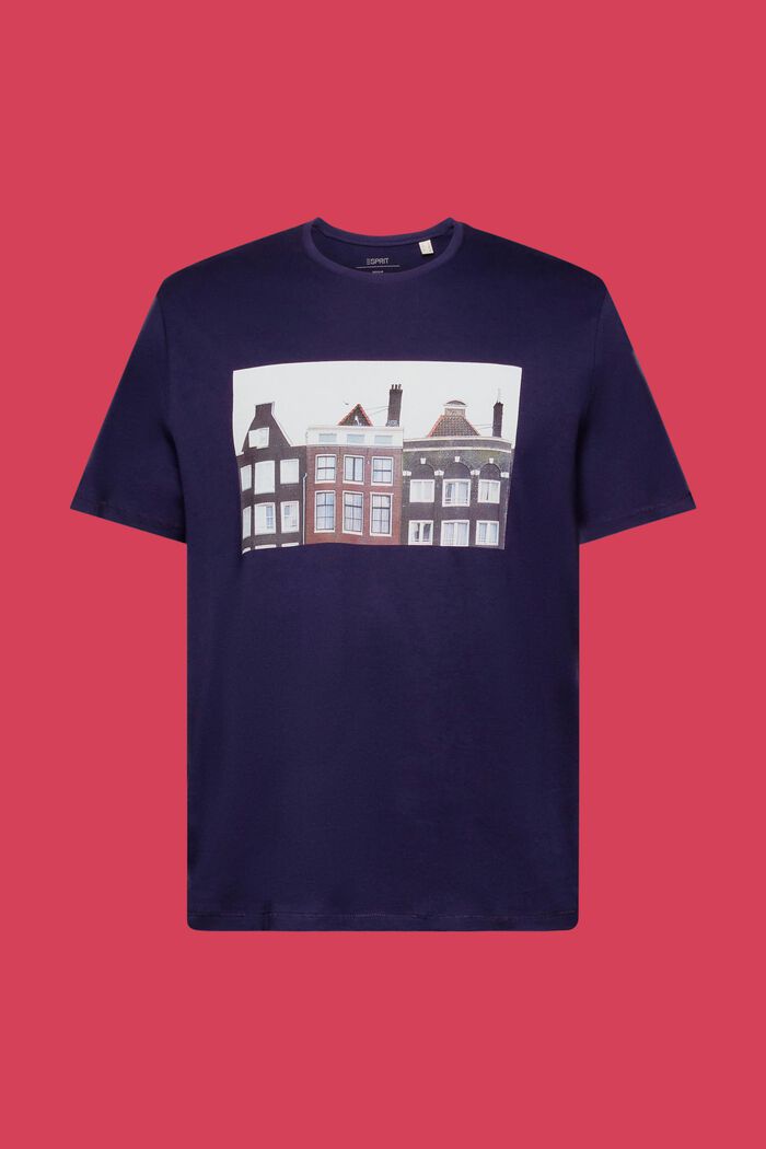 Rundhals-T-Shirt mit Print, 100 % Baumwolle