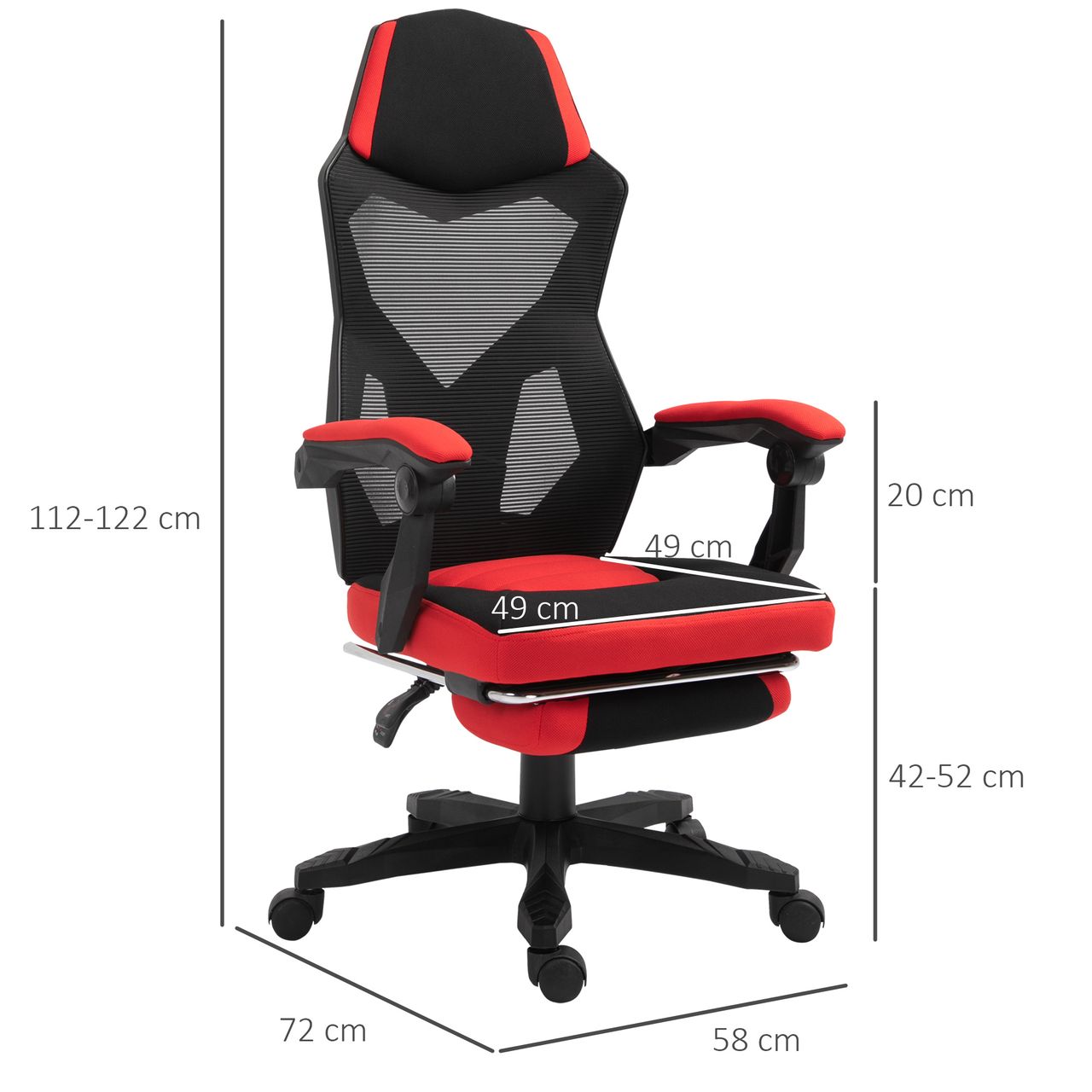 Vinsetto Ergonomischer Bürostuhl Gaming Stuhl Drehstuhl mit Fußstütze Schwarz
