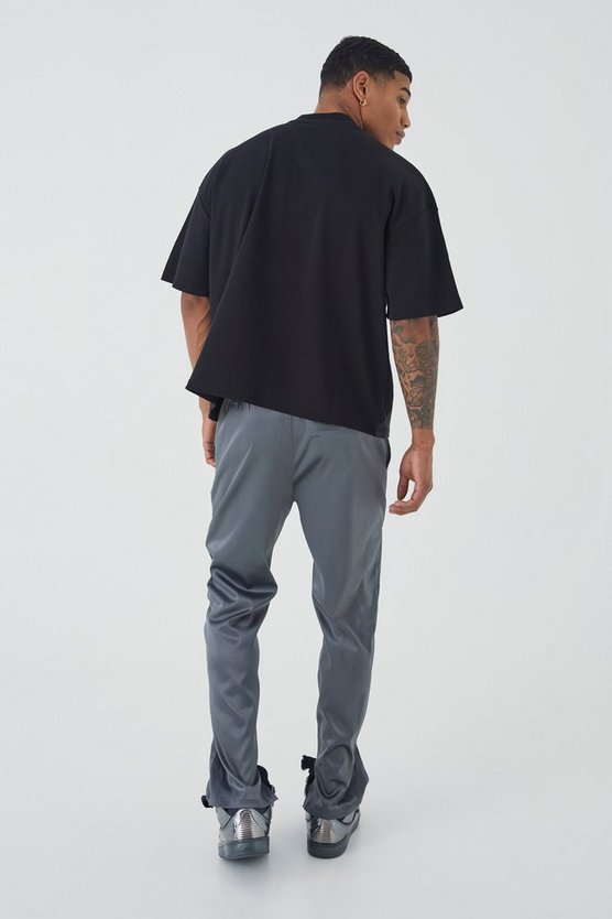 Slim-Fit Satin-Hose mit geteiltem Saum