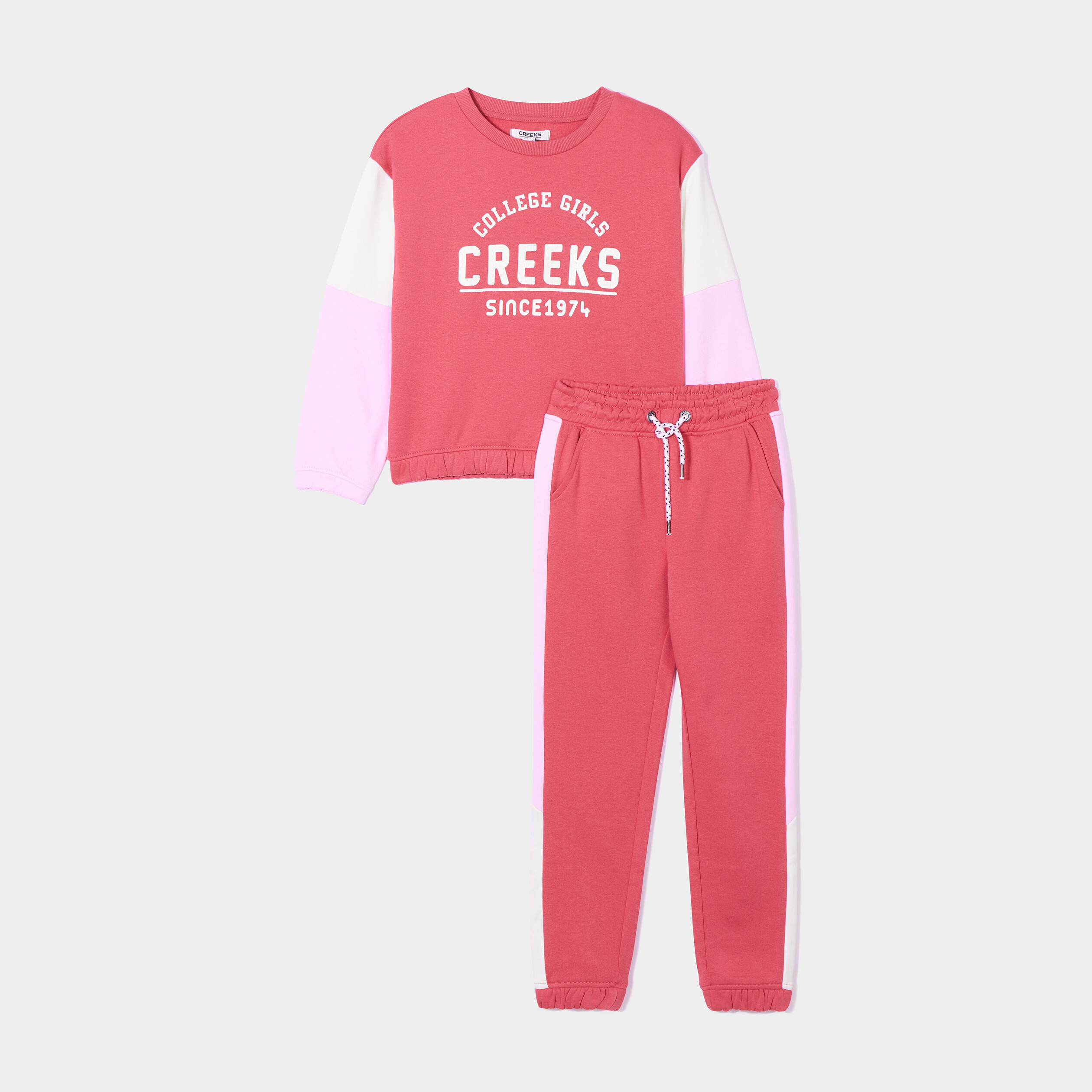 Ensemble jogging sweat pantalon Creeks rose framboise fille | La Halle