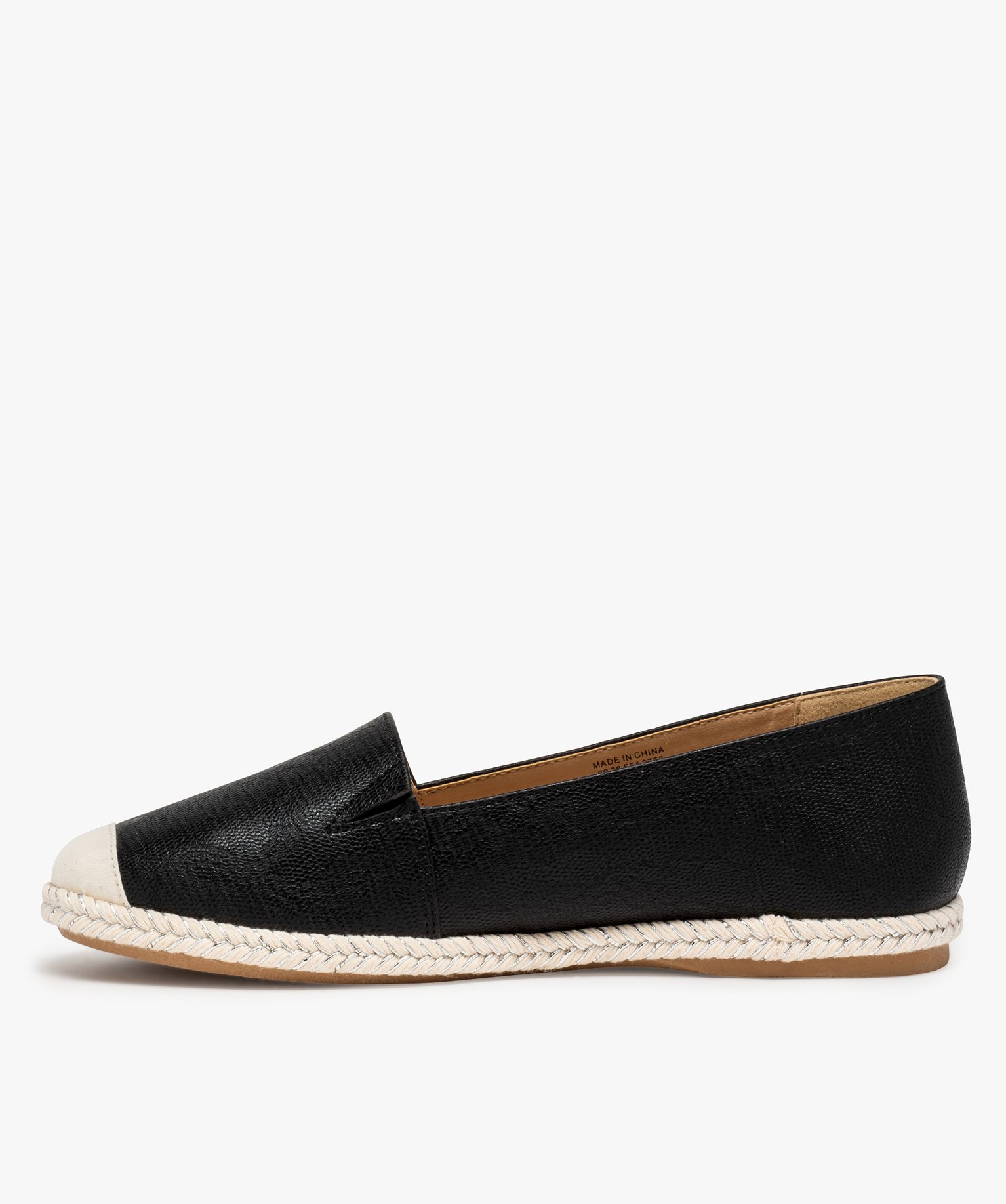 Ballerines femme style espadrilles en toile brillante noir | GEMO