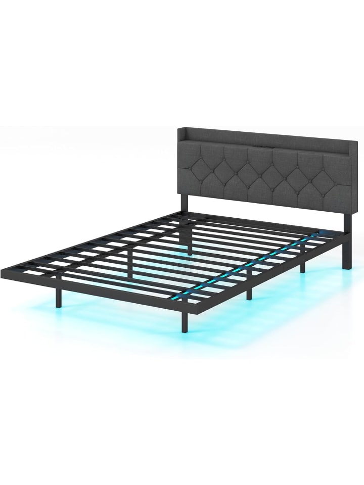 COSTWAY Bettgestell 200x140cm mit Ladestation LED in Grau günstig kaufen onesize