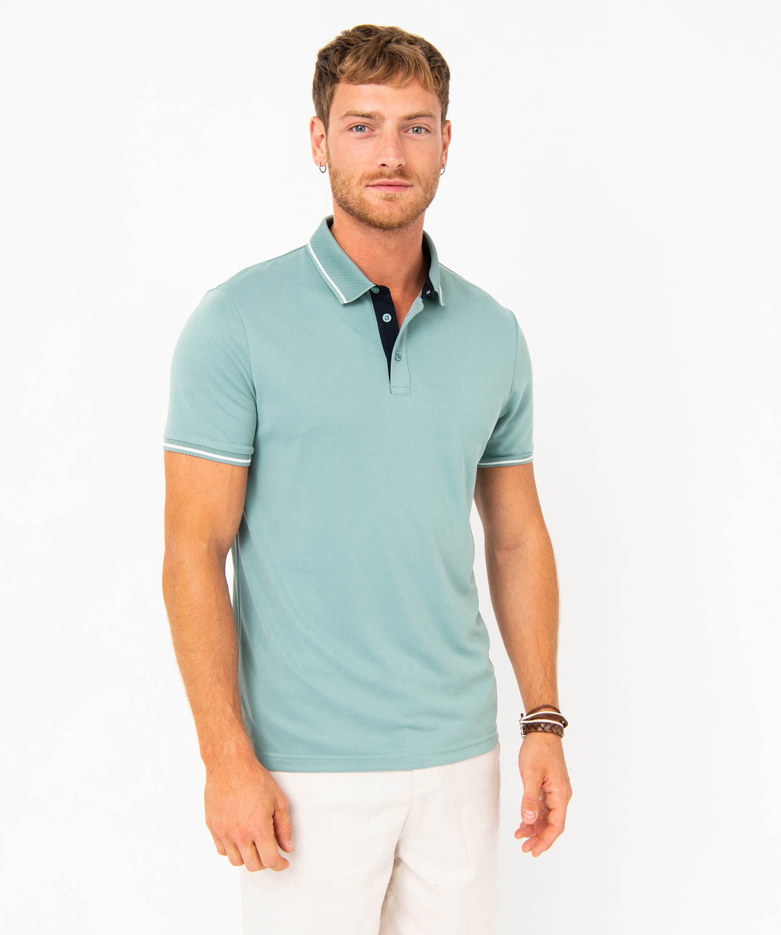 Polo à manches courtes en maille extensible homme vert | GEMO