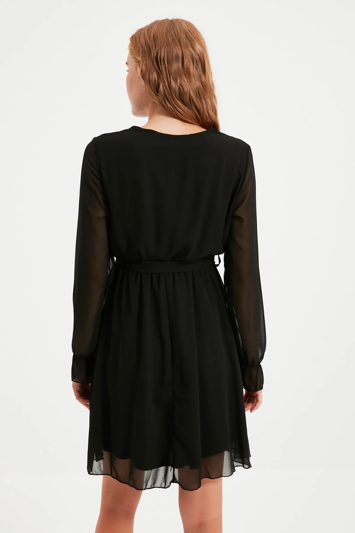 Trendyol Collection  Schwarzes, zweireihiges Webkleid mit Gürtel TWOAW20EL0789