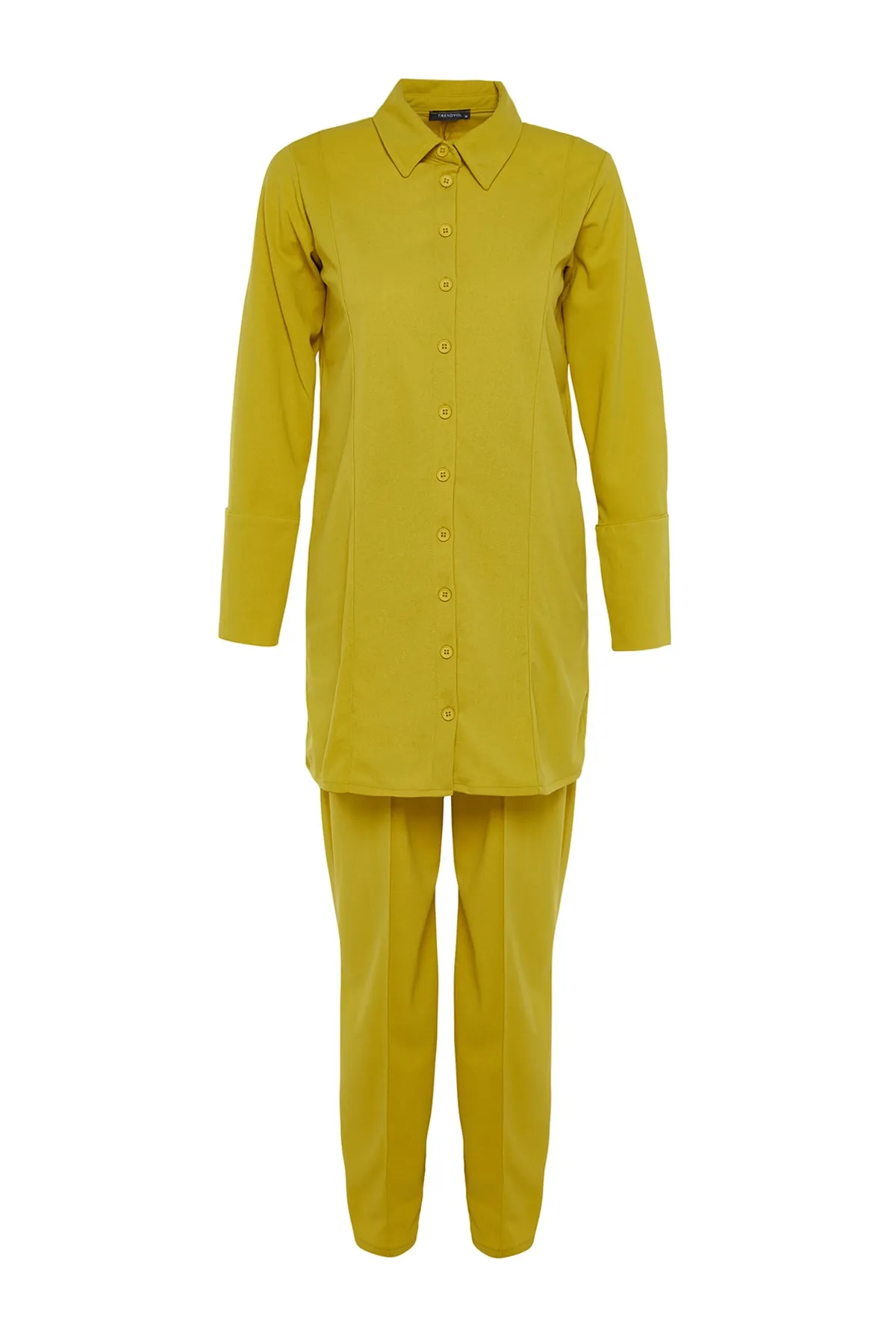 Trendyol Modest  Senfgelbes Hemd-Hosen-Set aus gewebtem Krepp TCTSS23US00060