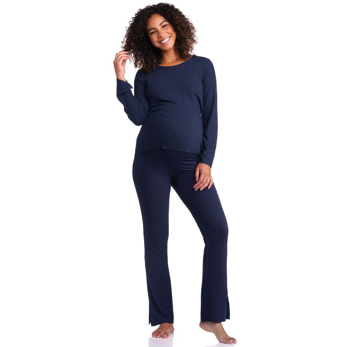 Damen Umstands-Loungeshirt in Ripp-Optik