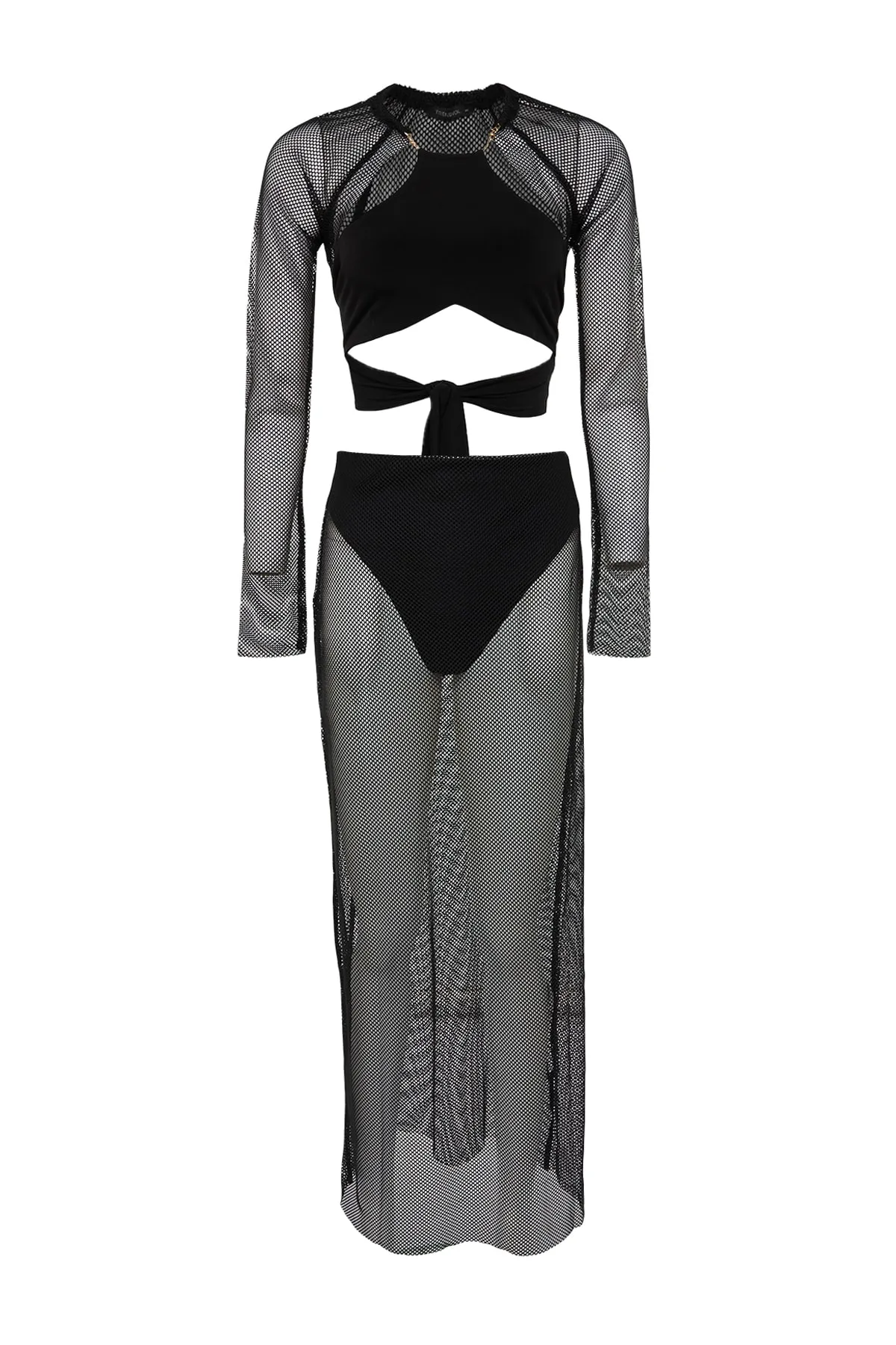 Trendyol Collection  Schwarzes Strick-Accessoire-Bluse-Rock-Set TBESS23AU00203
