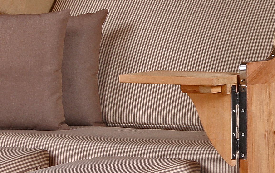 bene living Strandkorb Schaalsee 2-Sitzer Teak - PE grau - Modell 510, BxTxH: 125x80x170 cm, Volllieger ca. 175 Grad, Ostsee-Strandkorb Komplettset, inkl. Liftersystem