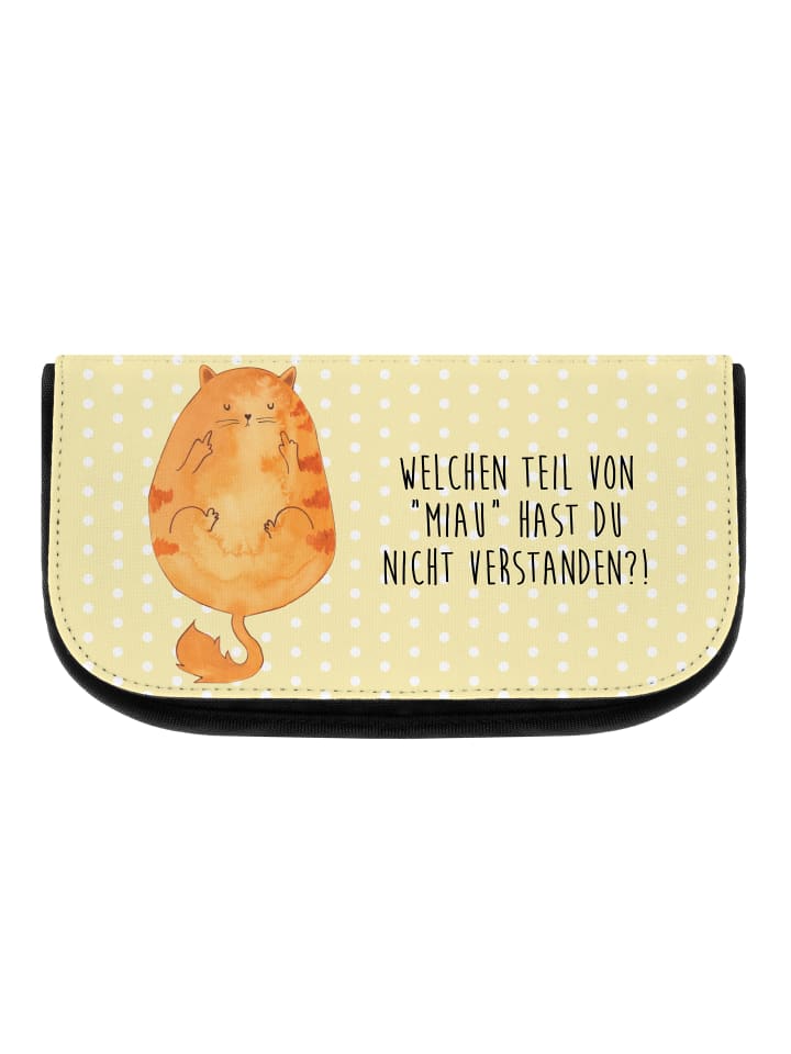 Mr. & Mrs. Panda Kosmetiktasche Katze Mittelfinger mit Spruch in Gelb Pastell günstig kaufen onesize