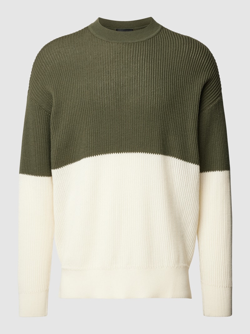 Strickpullover mit Rundhalsausschnitt in olivgrün