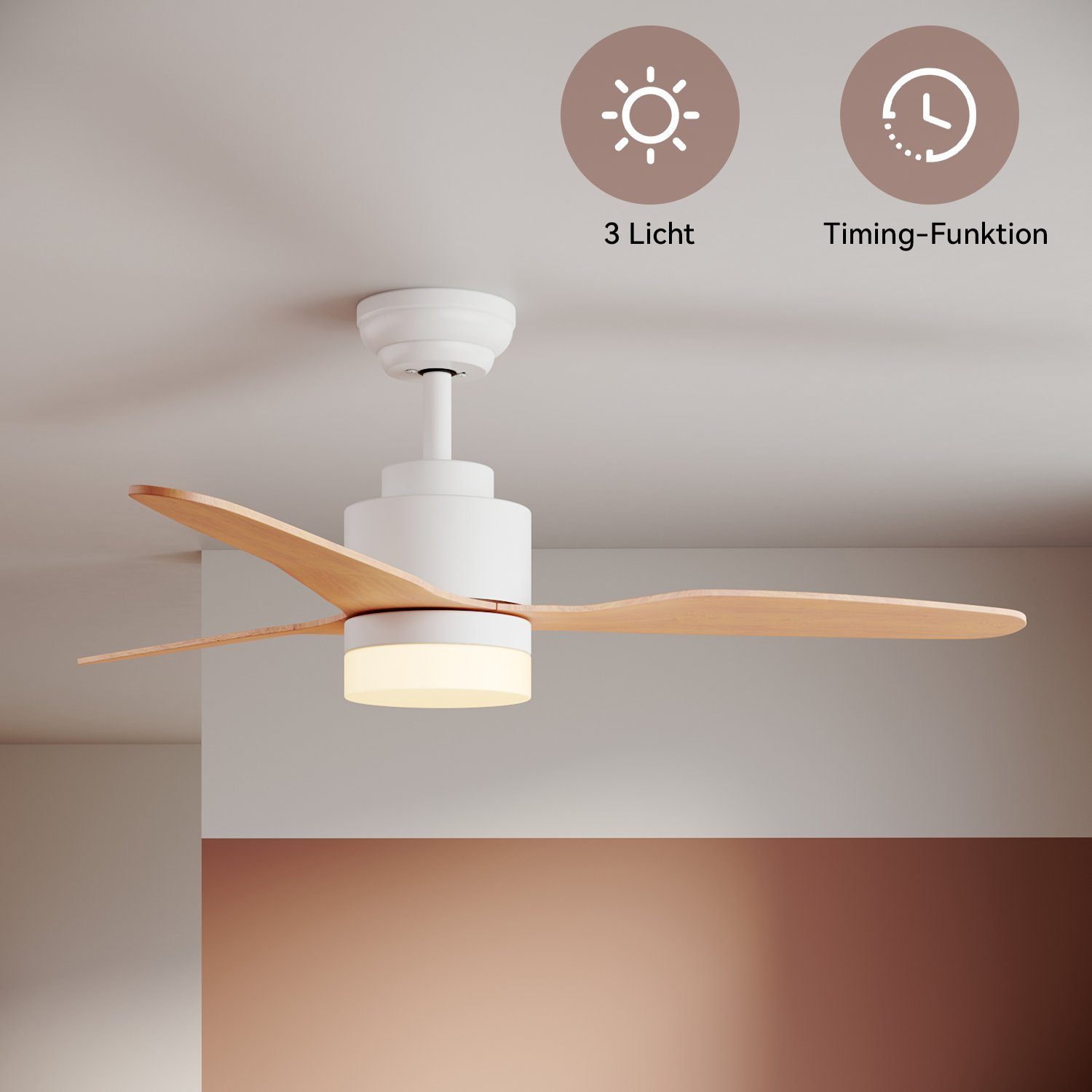 SONNI Deckenventilator Deckenventilator, mit Licht und Fernbedienung, Weiß / Schwarz, Decken Lampe 3 Stufen Ø 47 Inch Ø119cm Leuchte