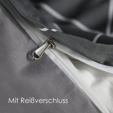 Bettwäsche Geometrisches Linienmuster, KEAYOO, Baumwolle, 2 teilig, 100% Baumwolle Bettwäsche mit Reißverschluss Dunkelgrau