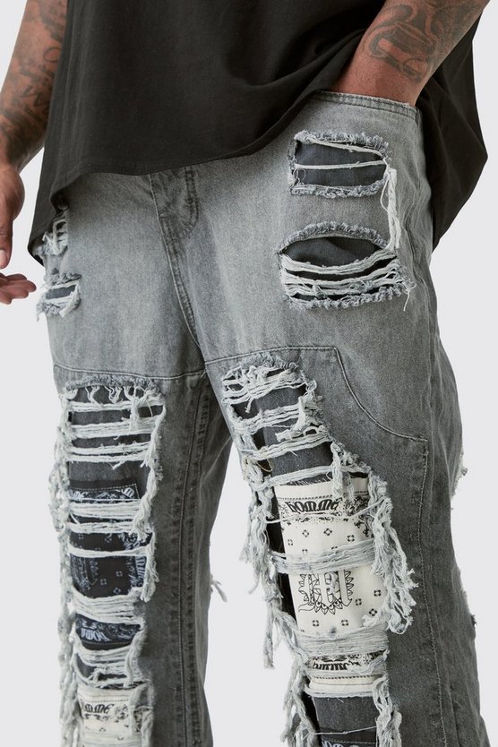 Plus Slim-Fit Schlagjeans mit Rissen