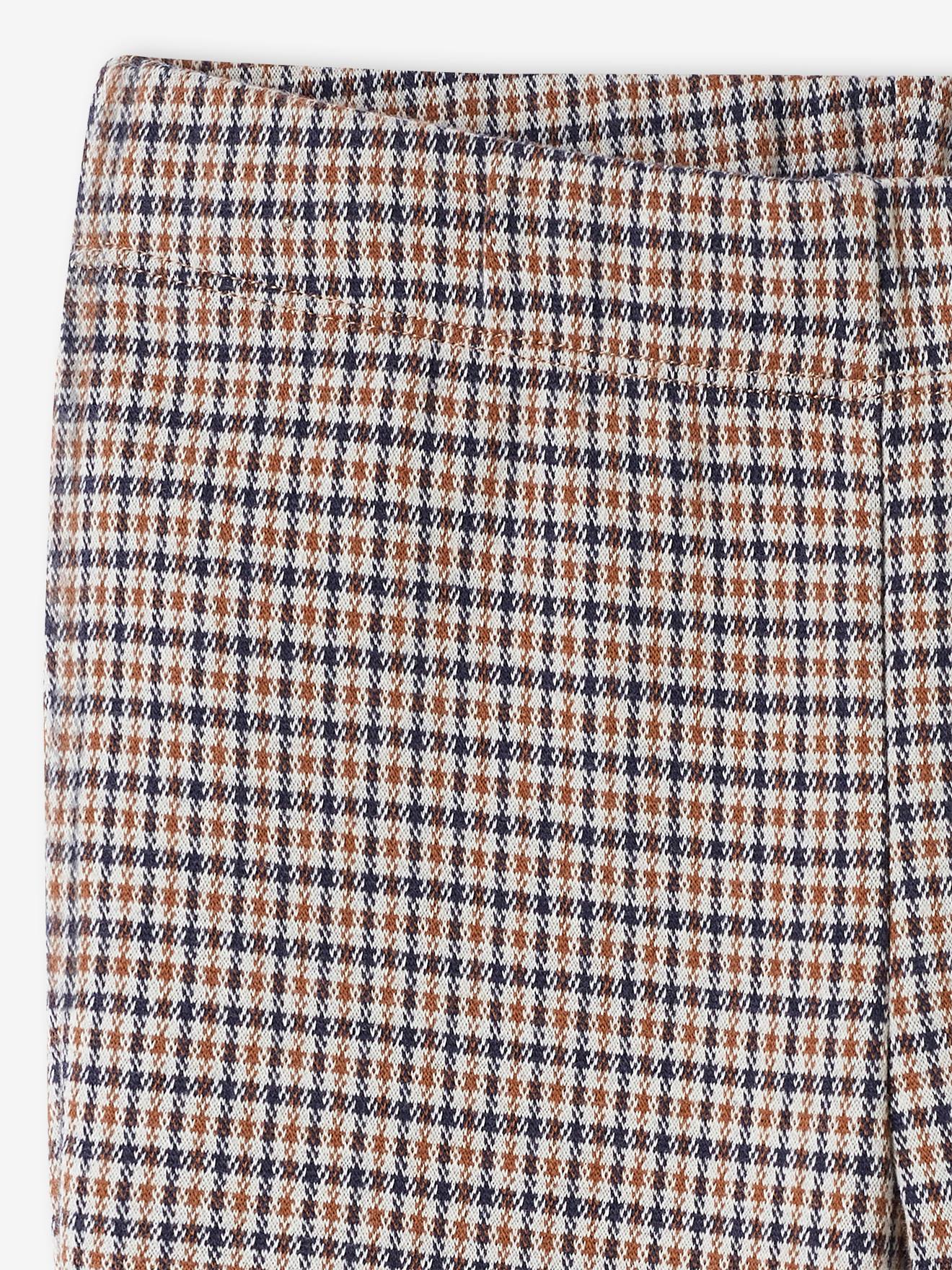 Legging carreaux Prince de Galles fille bas évasé marron
