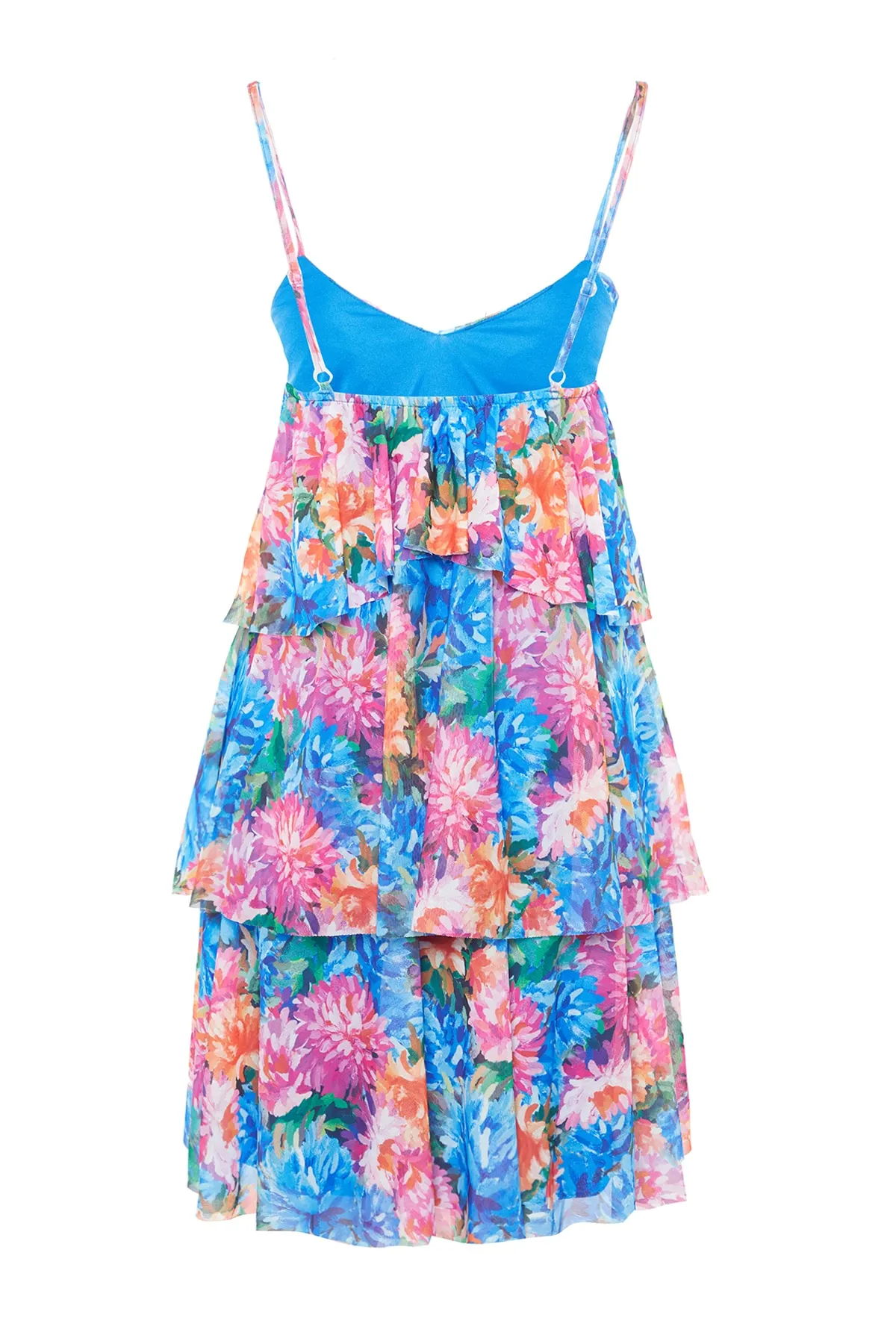 Trendyol Collection  Mehrfarbiges, an der Taille gefüttertes, offenes/Skater-Tüll-Blumenmuster, elegantes Abendkleid TPRSS23EL00144