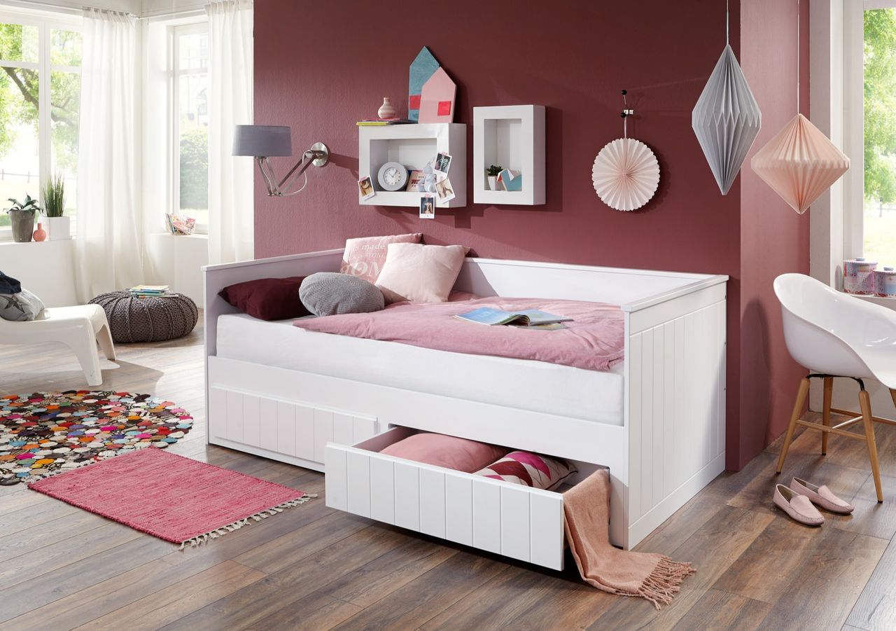 Relita Funktionsbett Timmi 90/180 x 200 cm Liegefläche u. 2 Schubladen Ausf. Weiß