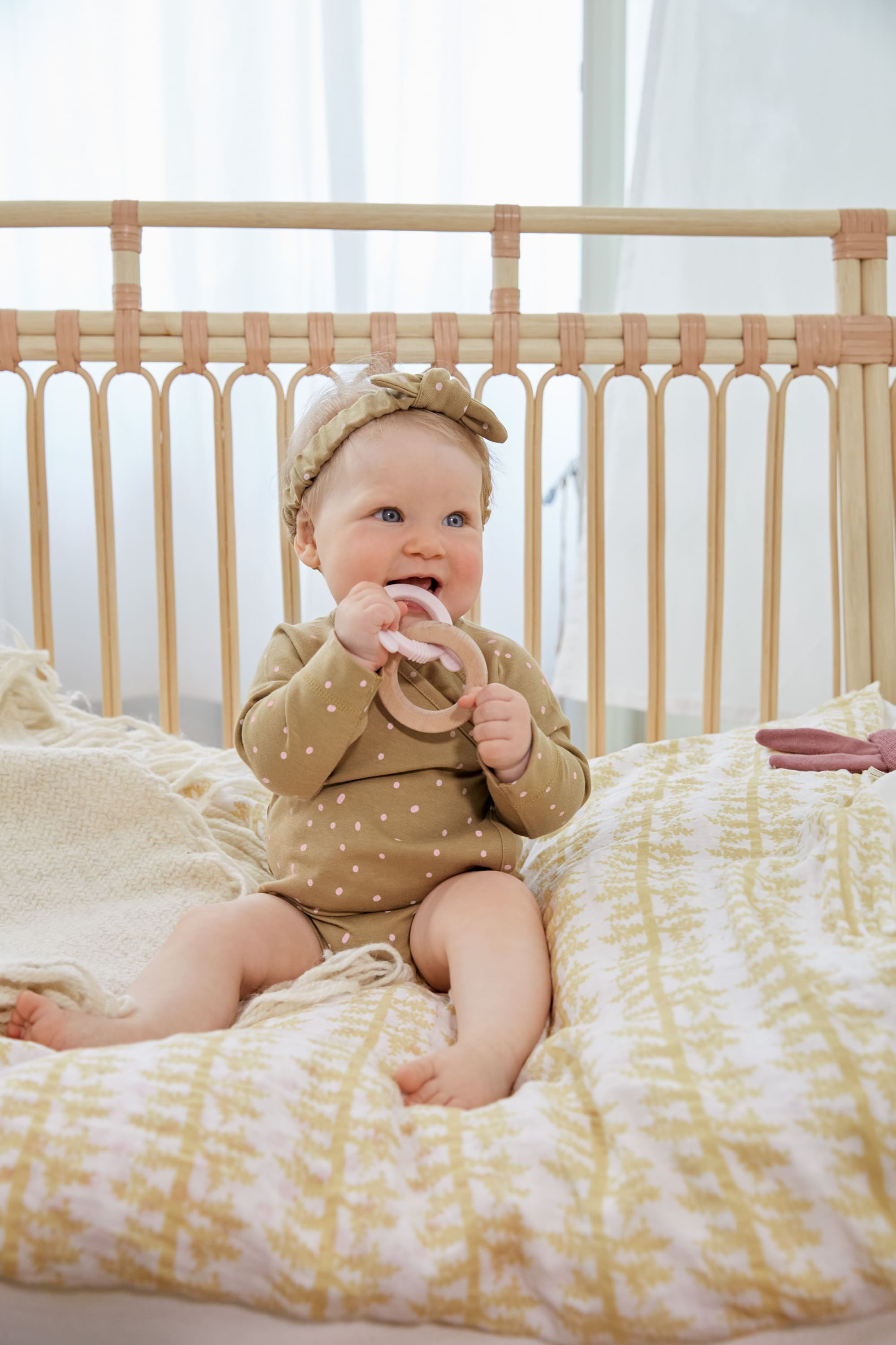 Baby Wickelbody langarm - Bio Baumwolle, Punkte, Gelb