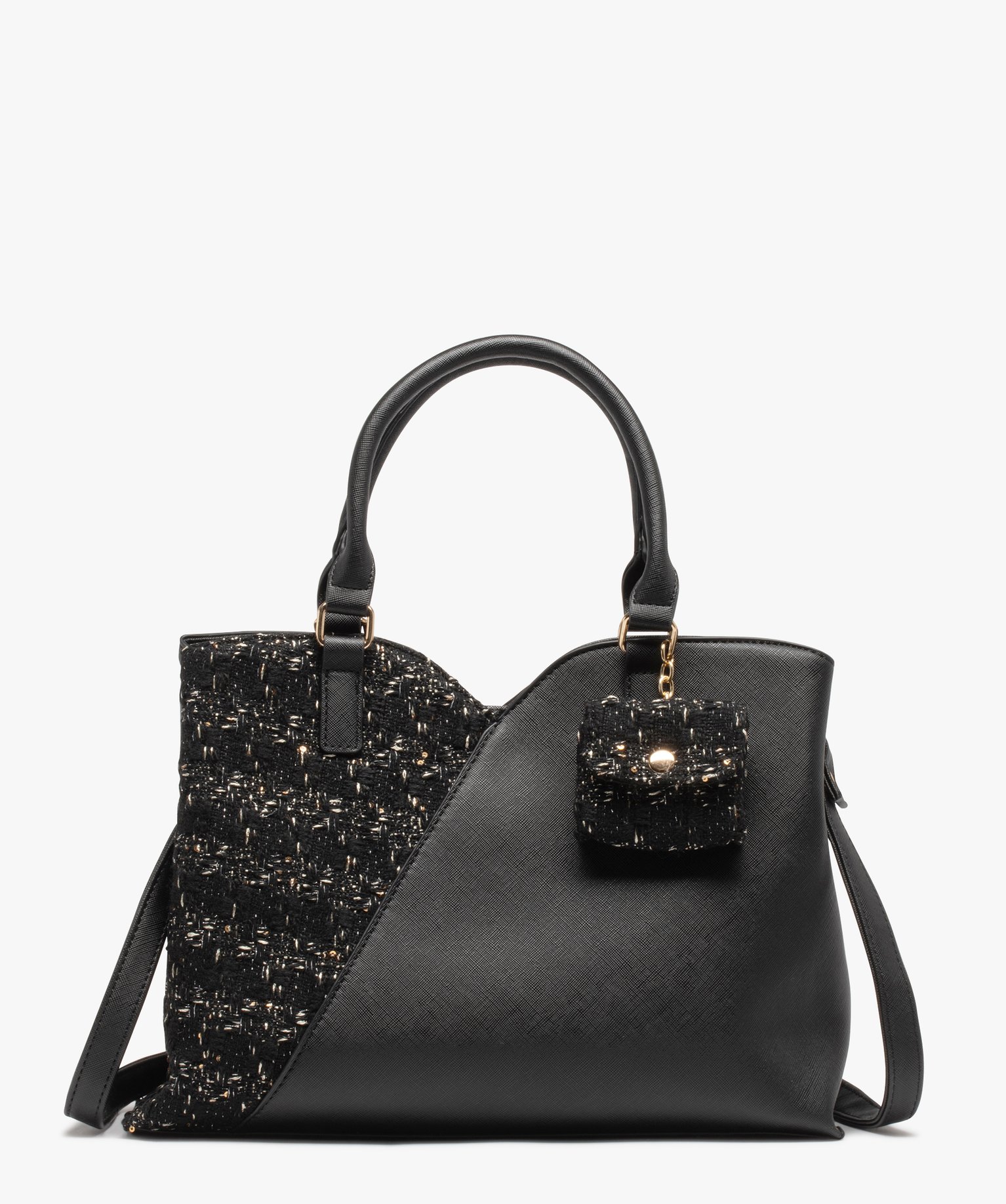 Sac à main bimatière avec accessoire femme noir | GEMO