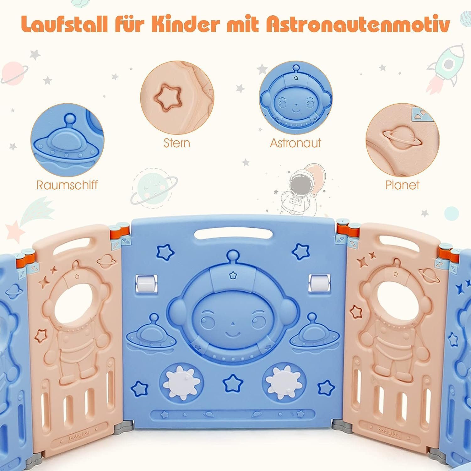 KOMFOTTEU Laufgitter Laufstal, mit Astronaut–Motiv