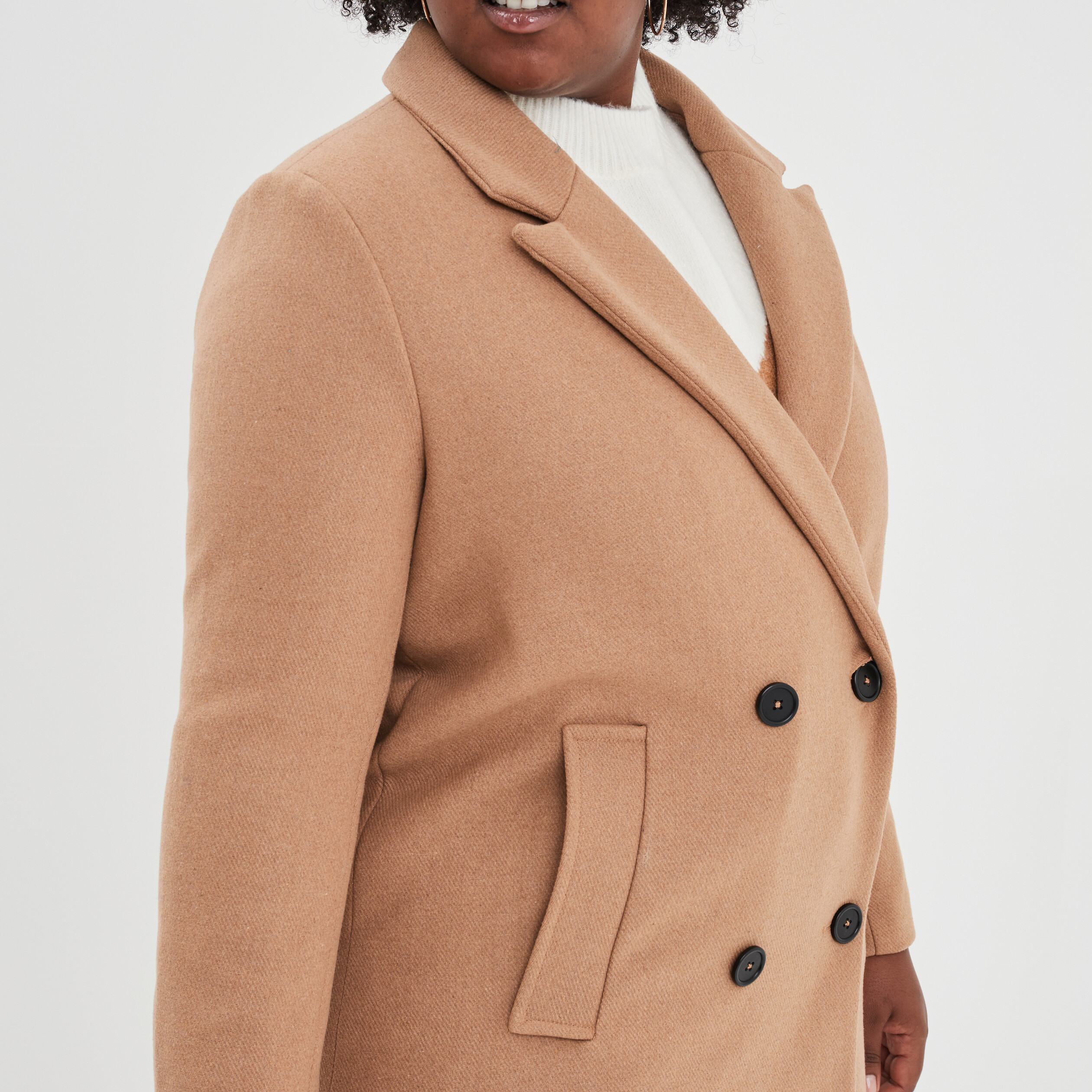 Manteau long double boutonnage taupe femme grande taille | La Halle