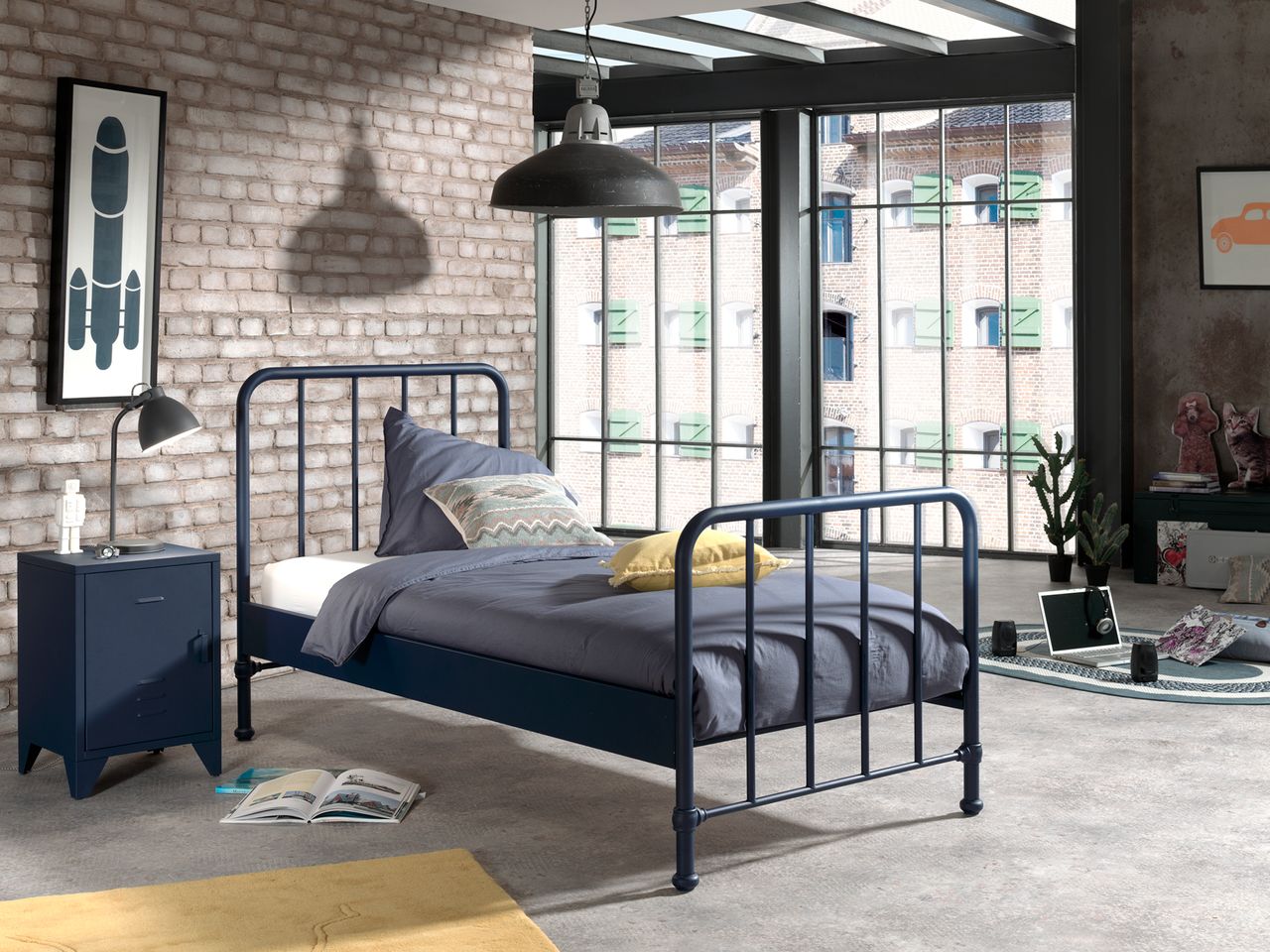 VIPACK BRONXX Metallbett im coolen Look Blau Denim matt, Liegefläche 90 x 200 cm