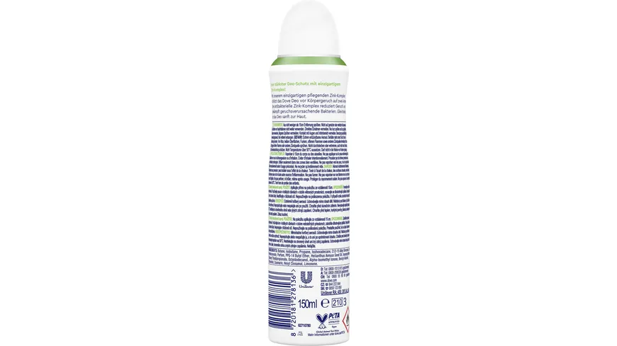 Dove Deodorant-Spray mit Zink-Komplex Gurkenduft 0% Aluminiumsalze 150 ml