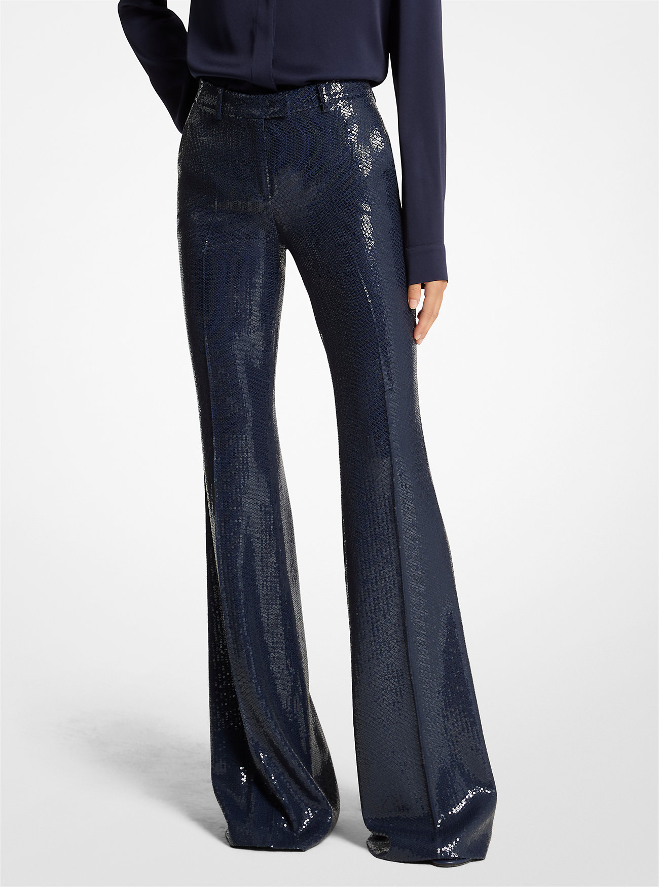 Haylee Sequin Embroidered Flared Trousers - MARITIME